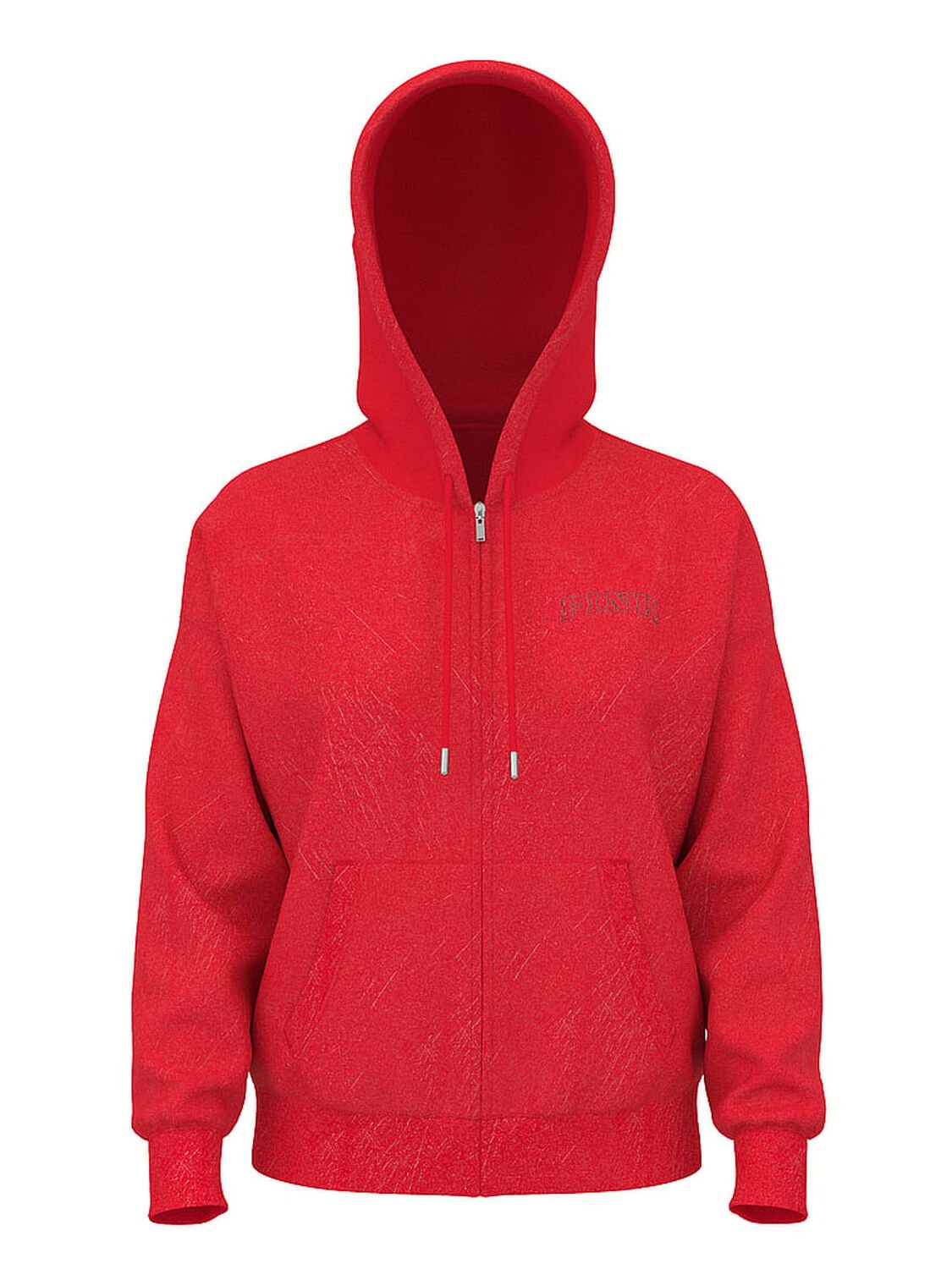 vs Pink Ivy Fleece Campus Full-Zip Hoodie Heathered Bright Vermillion Woven Shine 1 of 2 