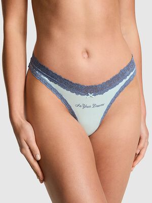 Cotton Lace-Trim High-Leg Thong Panty