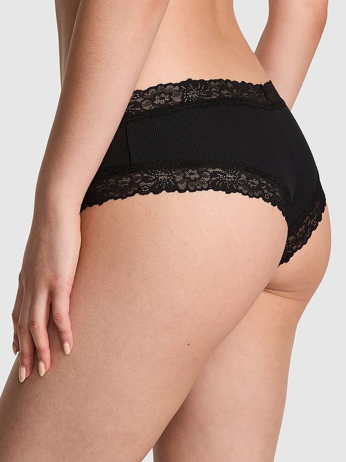 vs Pink Wink Lace-Trim Cheeky Panty Pure Black 2 of 3 