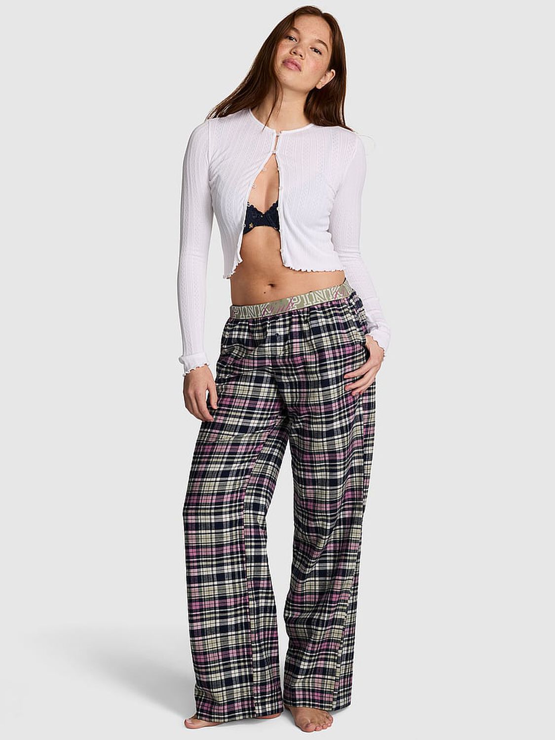 vs Pink 100% Cotton Favorite Flannel Pajama Pants Woodland Green Plaid 1 of 4 