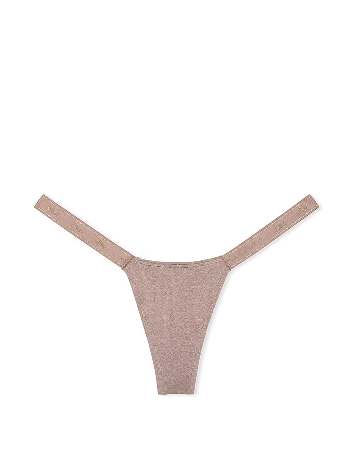 vs Pink Logo Cotton Shimmer Micro Thong Panty Iced Coffee Sparkle Knit 3 of 4 