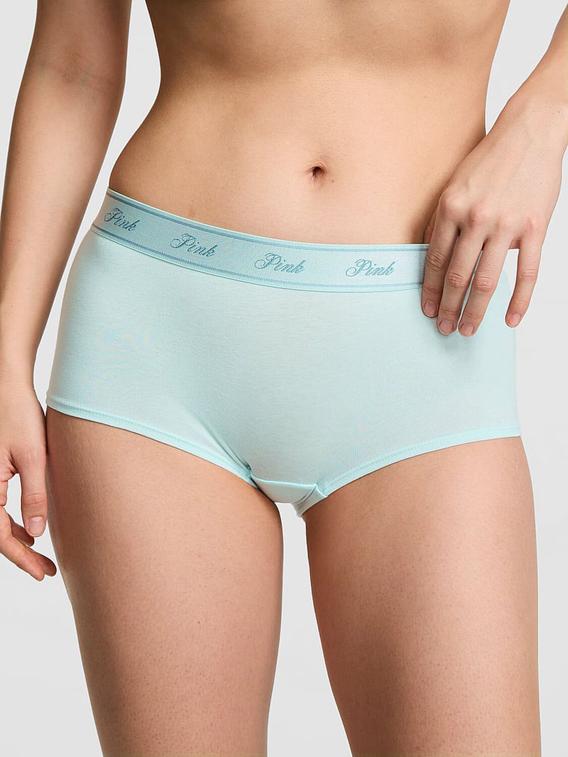 vs Pink Logo Cotton Boyshort Panty Spray Blue 1 of 3 