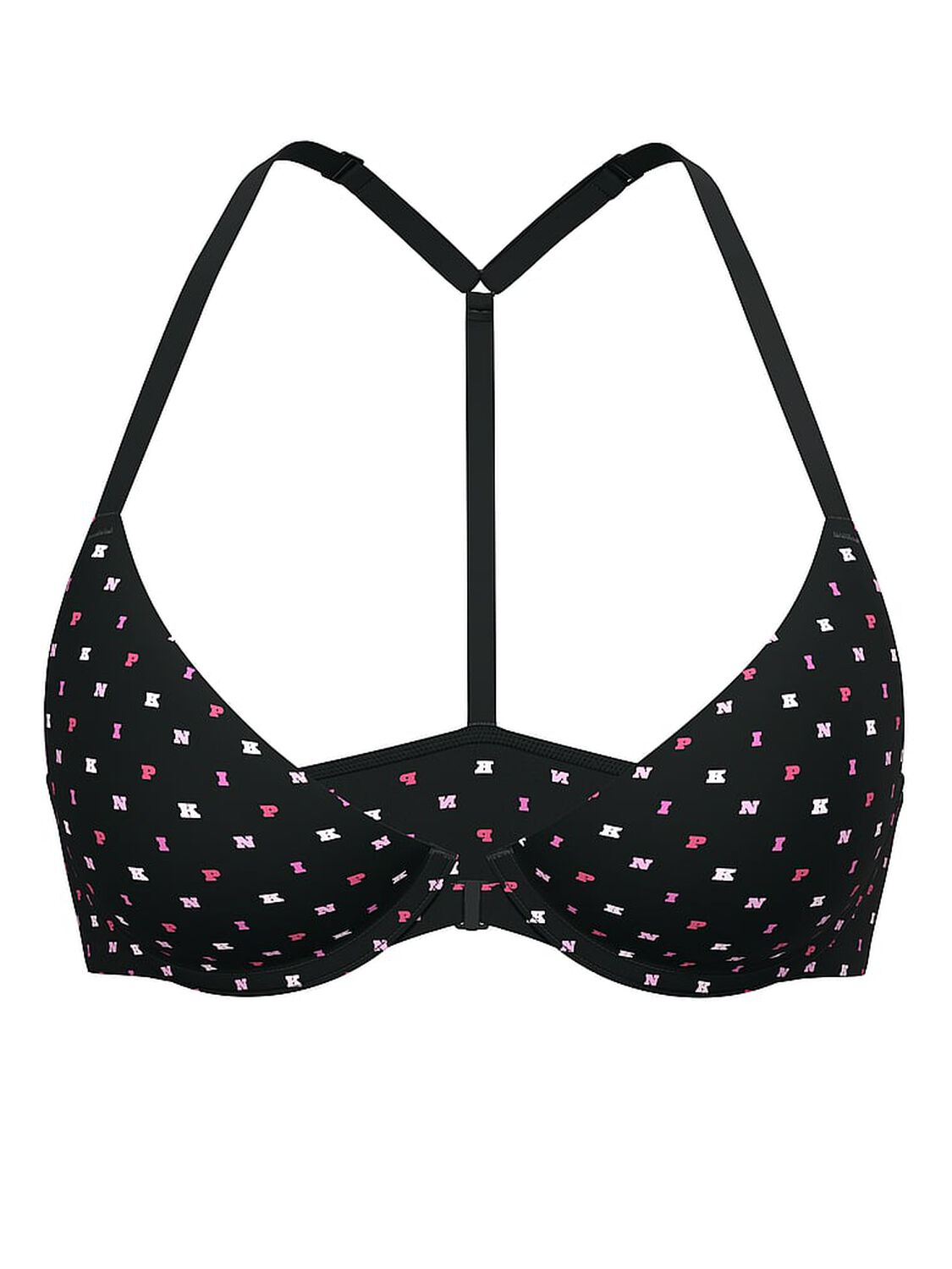 vs Pink Wear Everywhere Wear Everywhere Front-Close Push-Up Bra Black Scattered Logo Print 3 of 3 