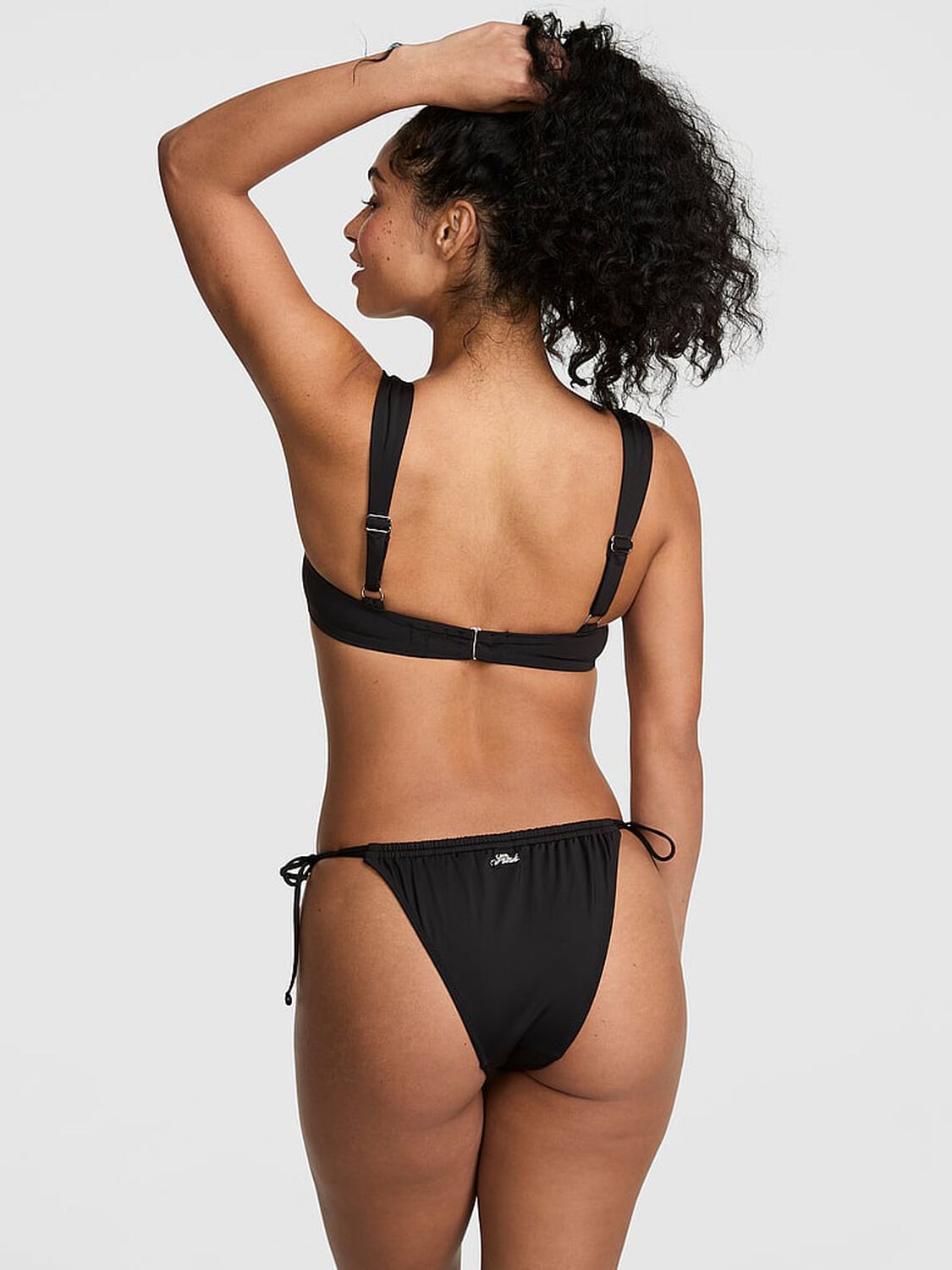 vs Swim Ruched Double-Strap Brazilian Bikini Bottom Black 1 of 3 