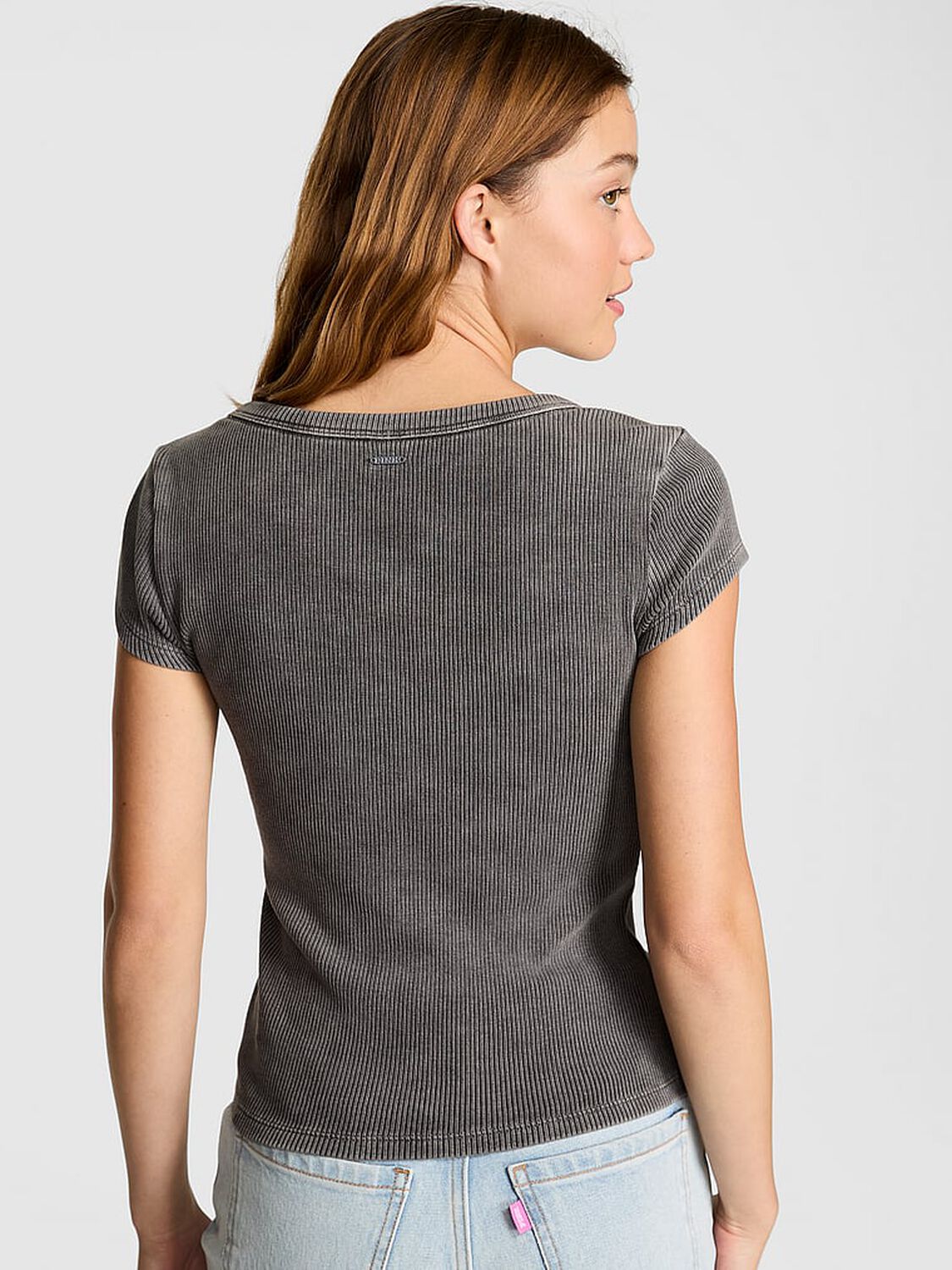 vs Pink Vintage Ribbed Scoop Tee Pure Black 2 of 3 