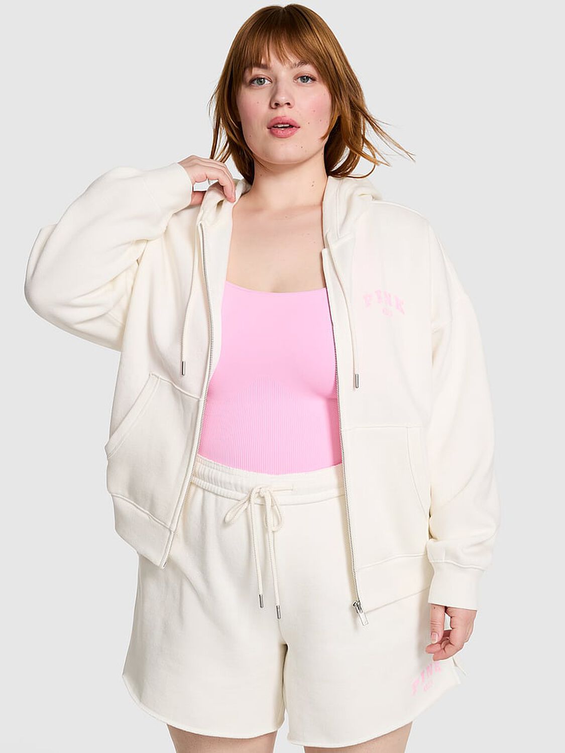 vs Pink Ivy Fleece Campus Full-Zip Hoodie Winter White 1 of 3 