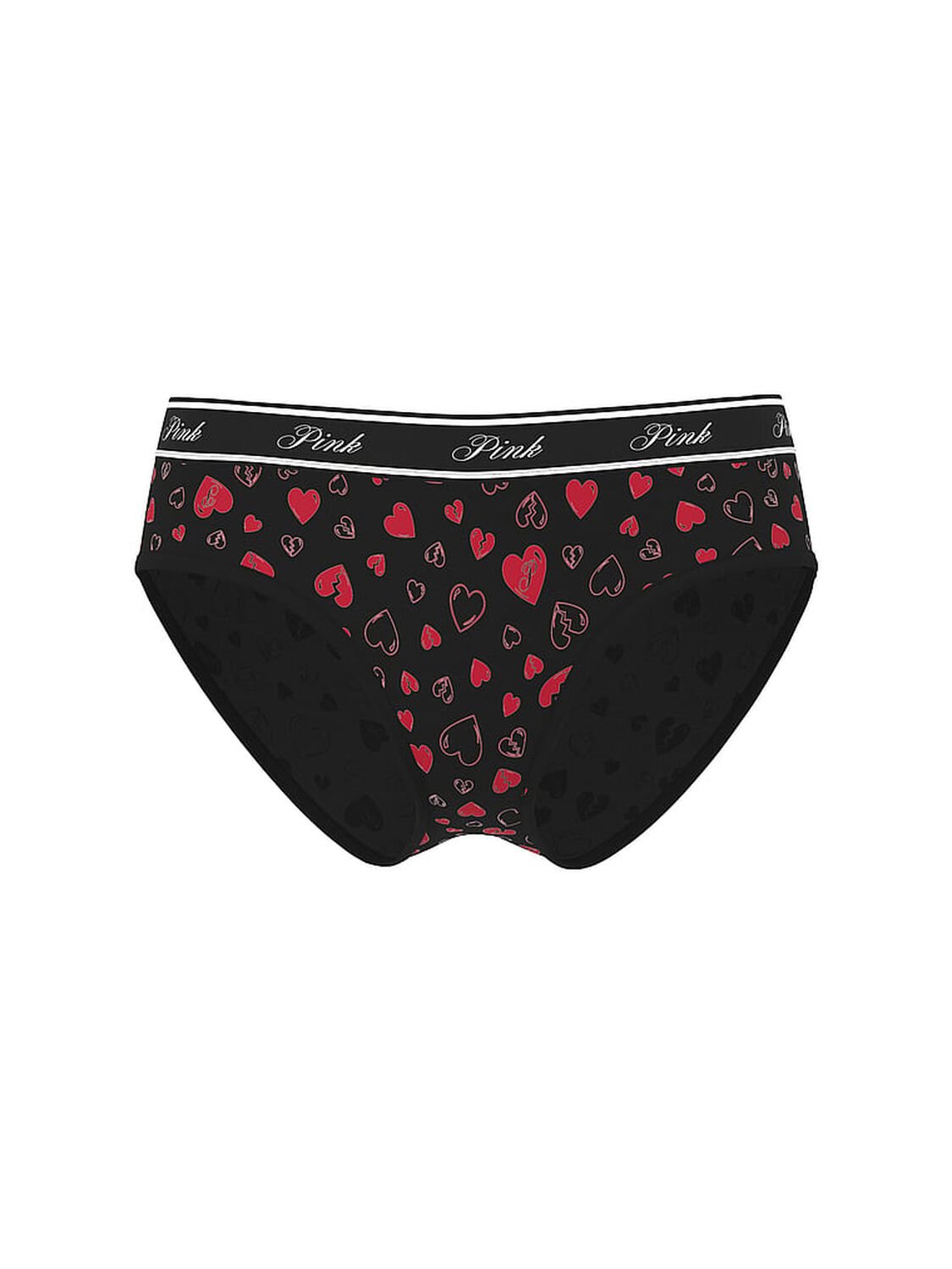 vs Pink Logo Cotton Hiphugger Panty Black Broken Hearts 3 of 4 