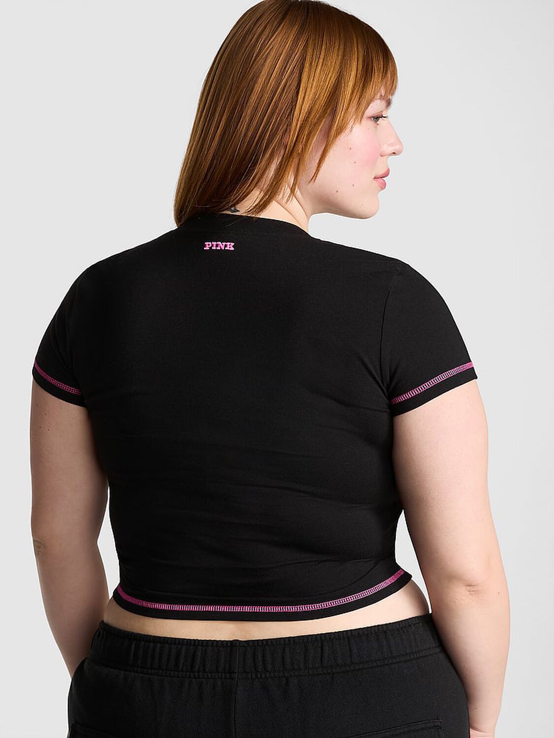 vs Pink All-Day Cotton Plunge Cropped Top Pure Black 1 of 3 