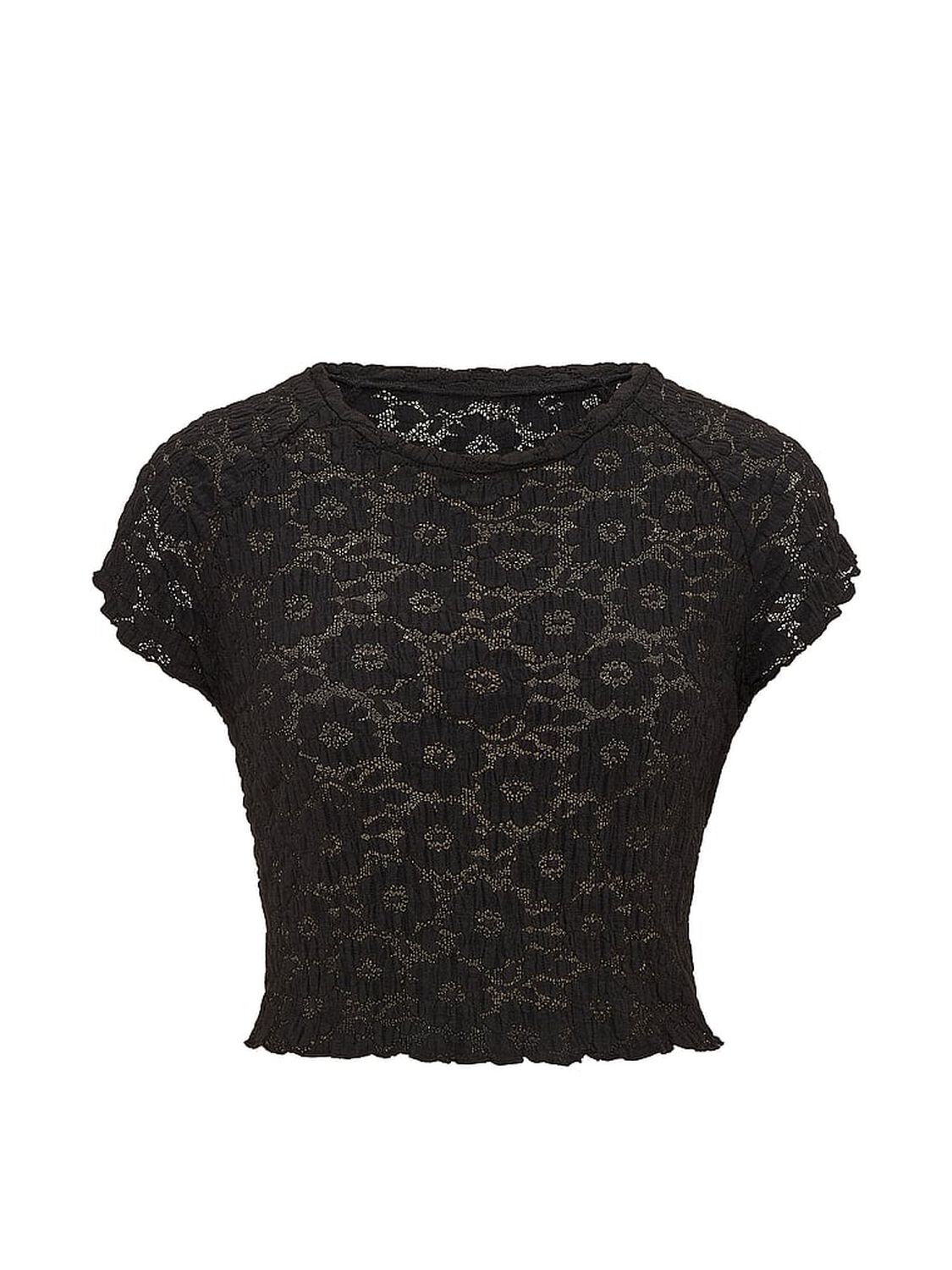 vs Pink Floral Crochet Cover-Up Tee Black 3 of 3 