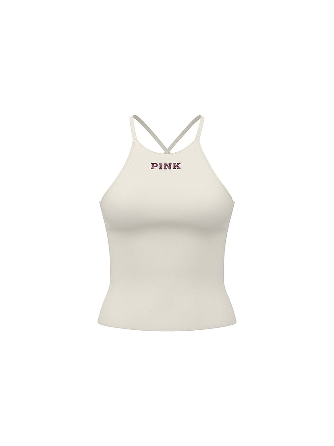 vs Pink All-Day Cotton High-Neck Bra Tank Winter White Foil Santas Fave 3 of 3 
