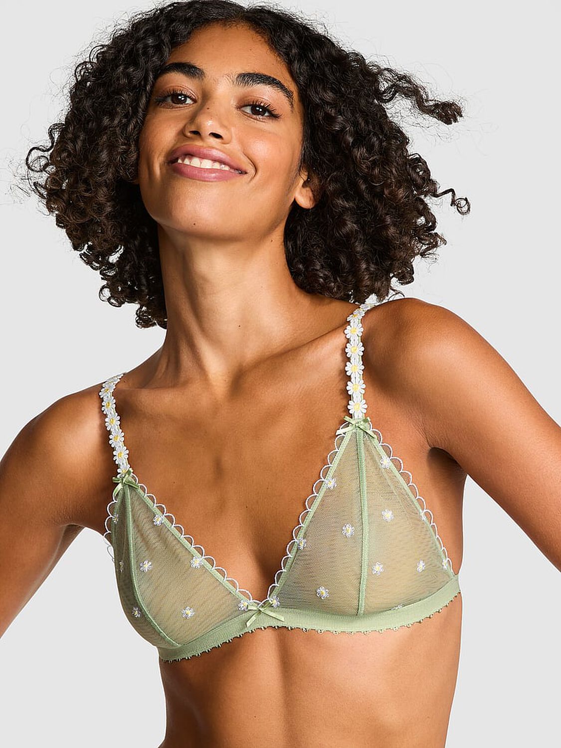 vs Pink Bralettes & Bra Tops Wink Triangle Bralette Green Garden 1 of 2 