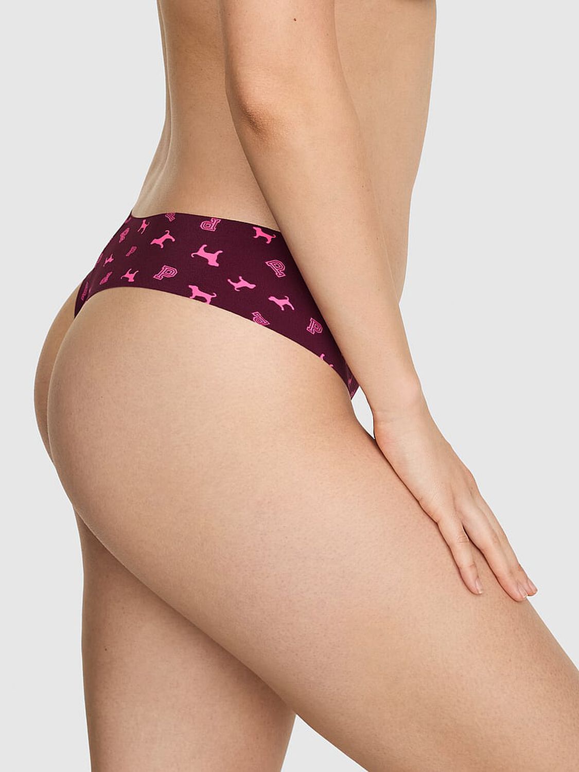vs Pink No-Show Thong Panty Wild Rose Logo Dog 2 of 3 