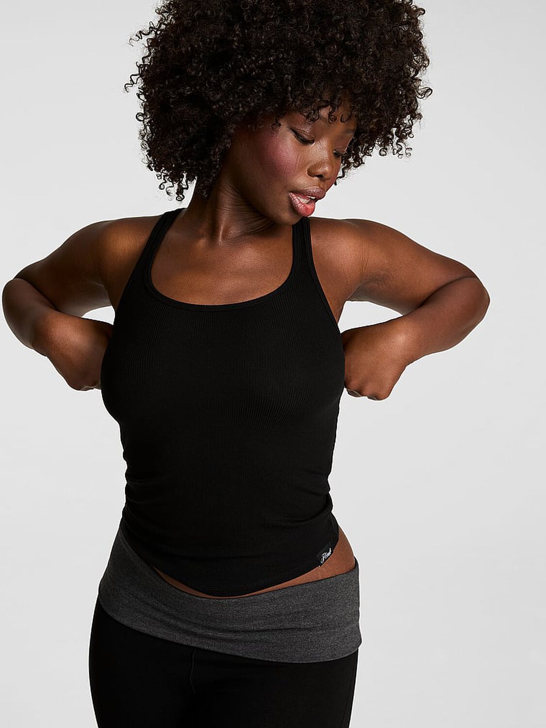 vs Pink Relaxed Rib Boyfriend Tank Top Pure Black 1 of 3 