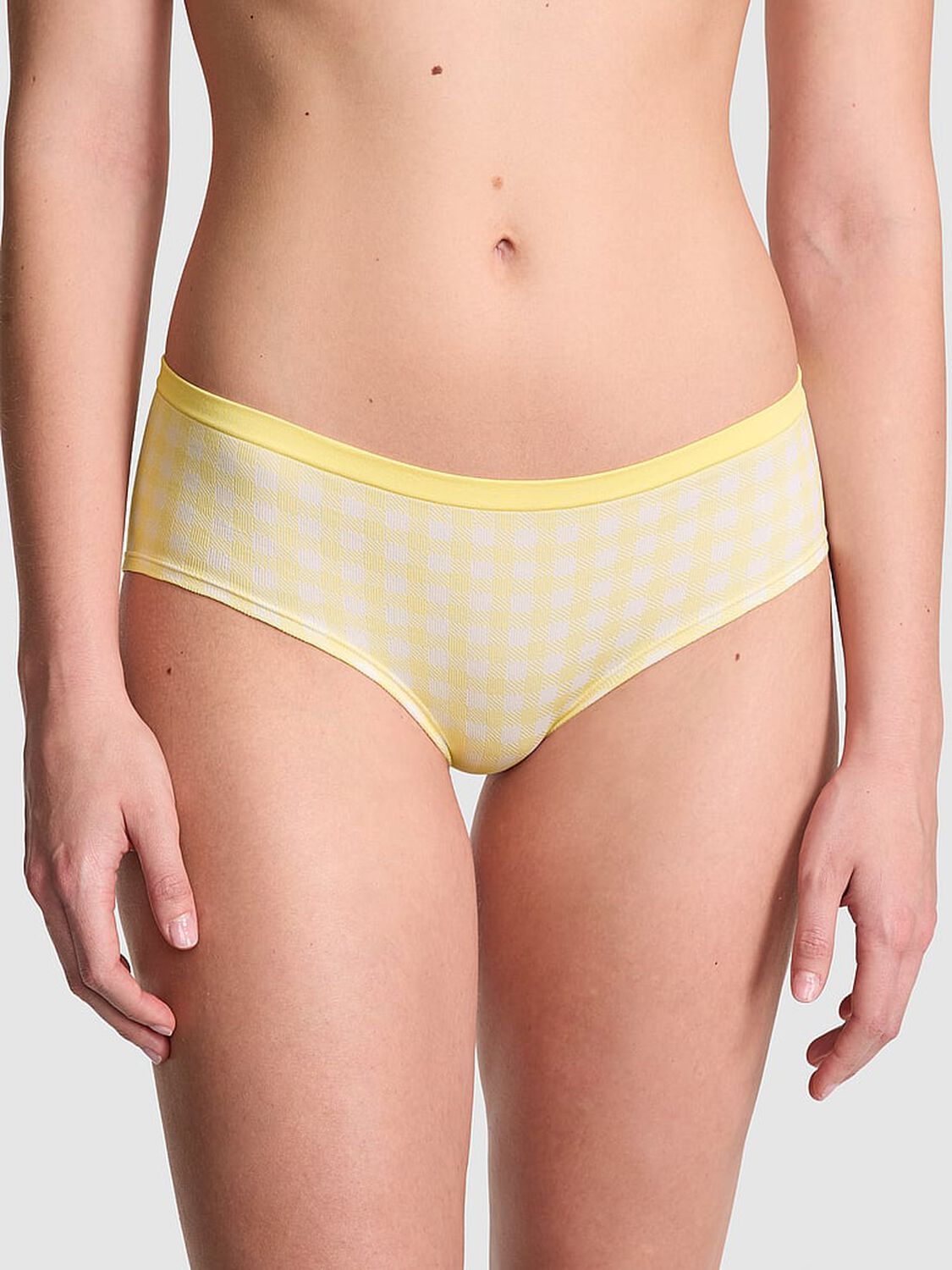 vs Pink No-Show Hiphugger Panty Mellow Yellow Gingham Print 1 of 3 