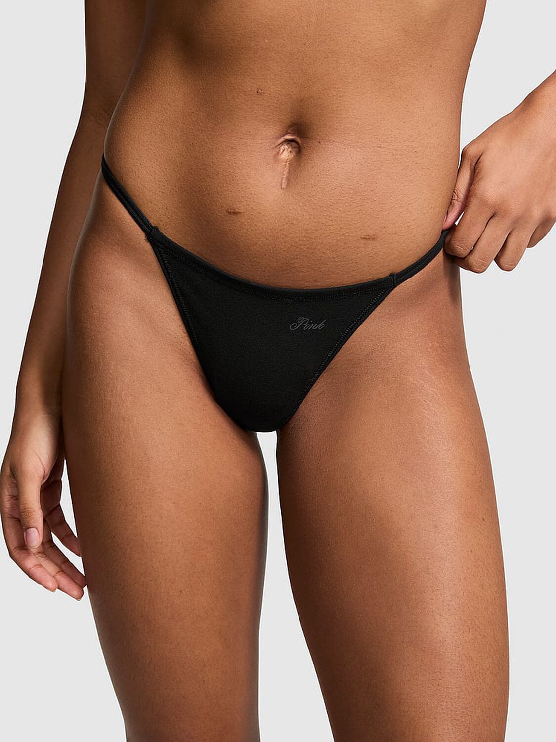 pink Pink Cotton V-String Panty Pure Black 1 of 3 