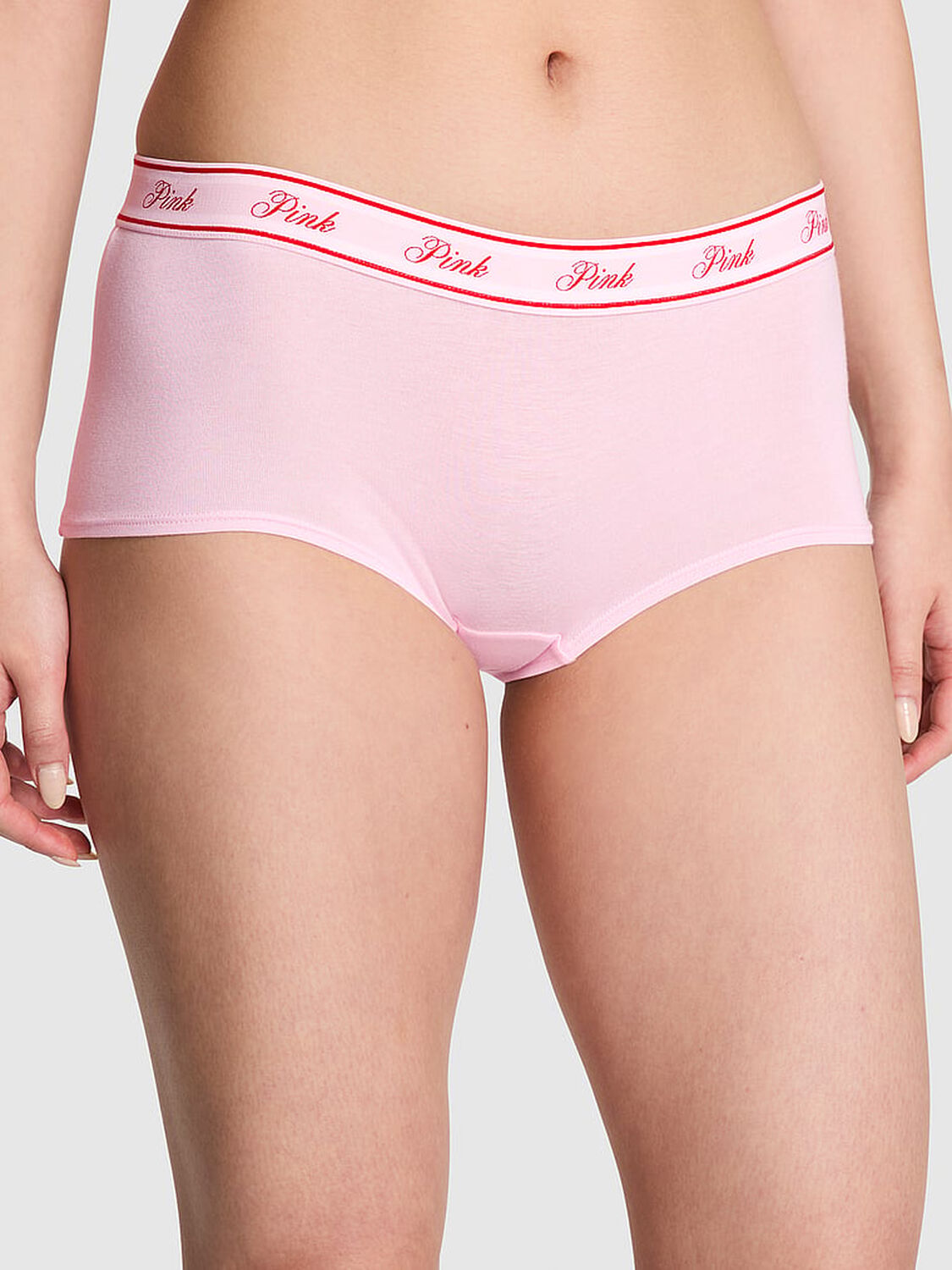 vs Pink Logo Cotton Shine Boyshort Panty Pink Tulip W Lights Butt Graphic 1 of 4 
