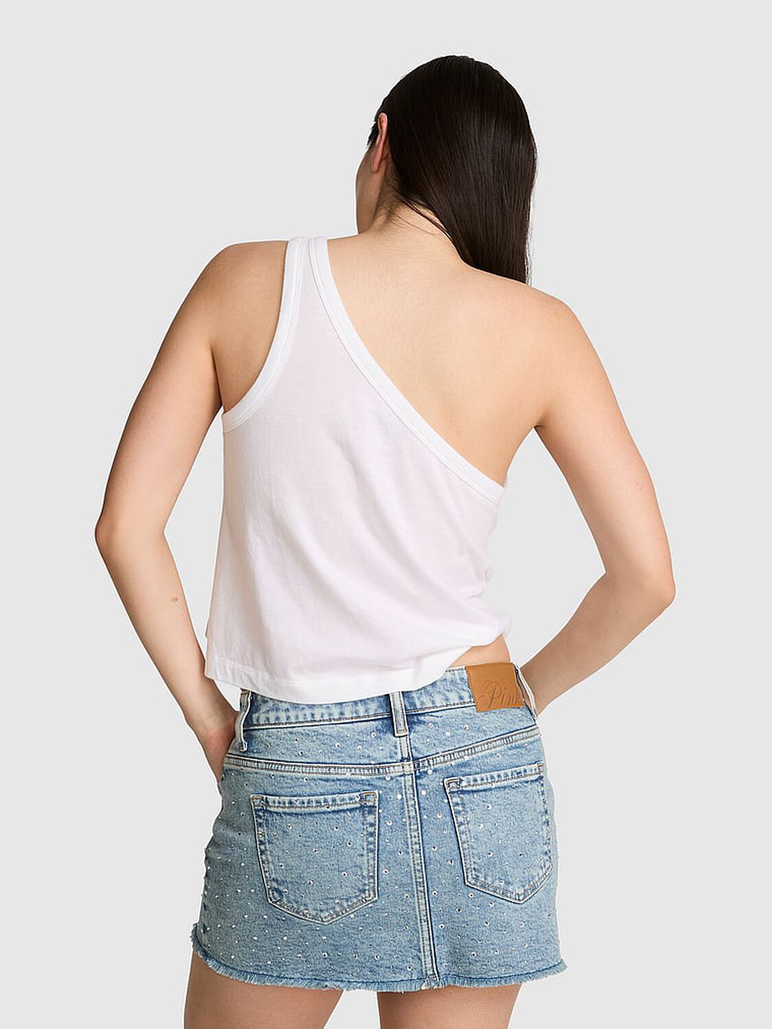 vs Pink Dream Jersey One-Shoulder Tank Top Vs White 2 of 3 