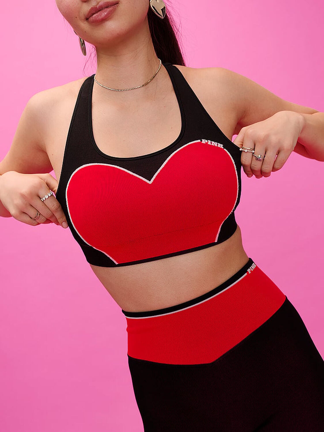 pink Pink Seamless Heart Racerback Sports Bra Heart Vday 4 of 4 