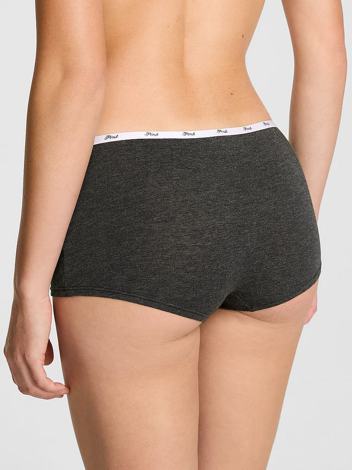 vs Pink Logo Cotton Boyshort Panty Charcoal Heather Grey 2 of 3 