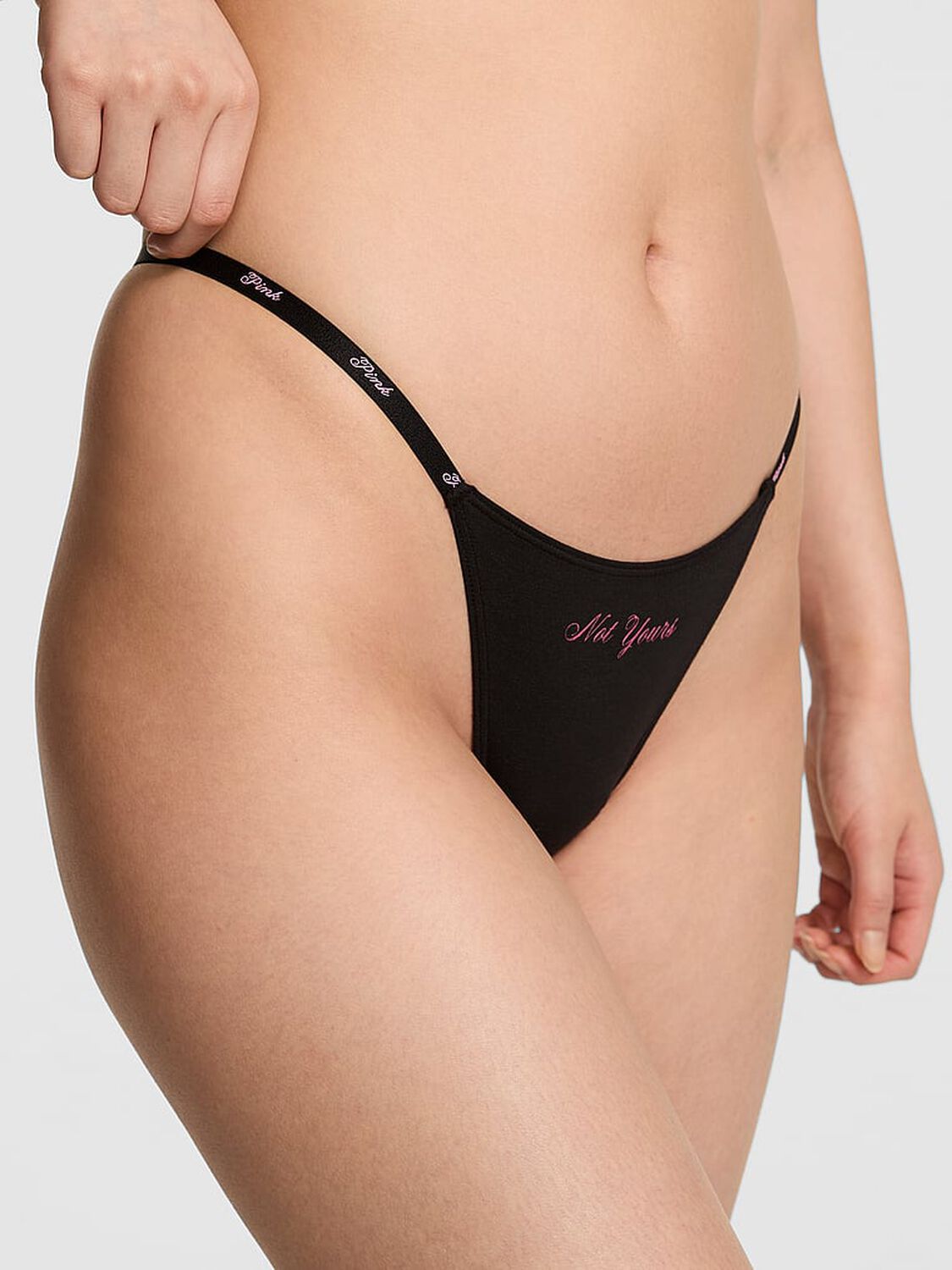 vs Pink Logo Cotton Scoop Thong Panty Black 1 of 3 