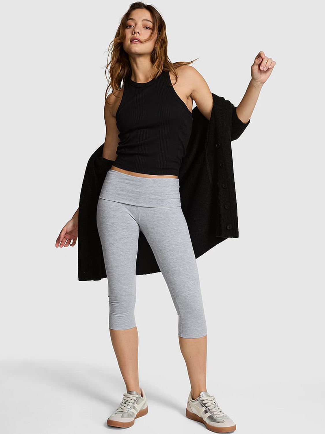 vs Pink All-Day Cotton&trade; Foldover Capri Leggings 1 of 3 
