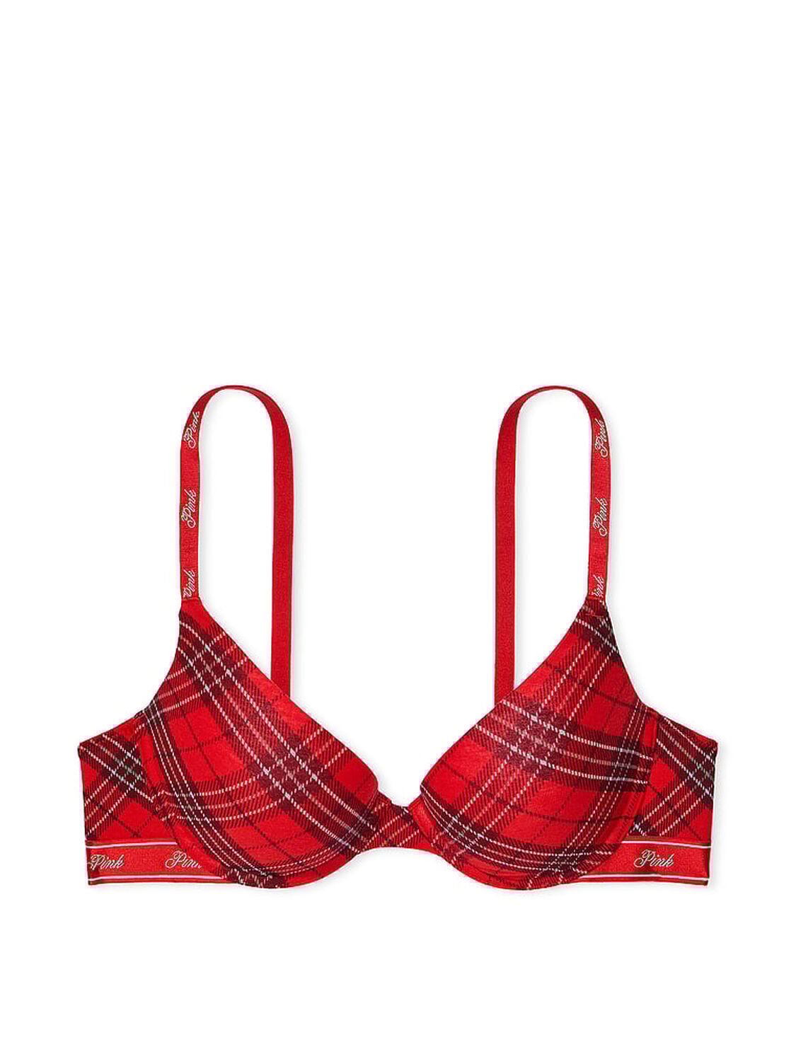 vs Pink Wear Everywhere Wear Everywhere Push-Up Bra Red Plaid Print 1 of 3 