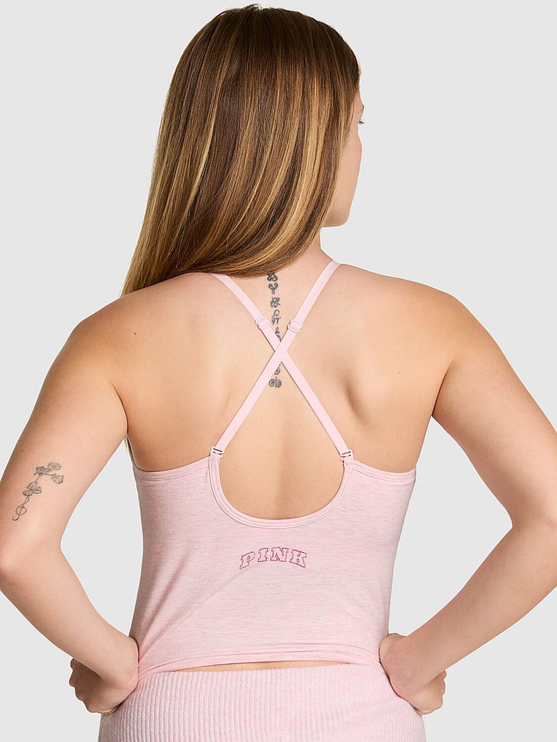 vs Pink All-Day Cotton High-Neck Bra Tank Pink Tulip Angelina Bling 2 of 2 