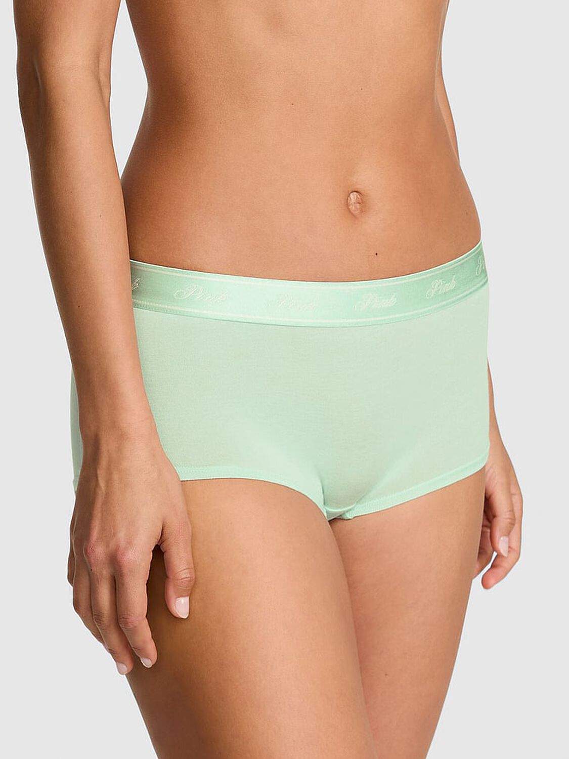 vs Pink Logo Cotton Boyshort Panty Mint 1 of 3 