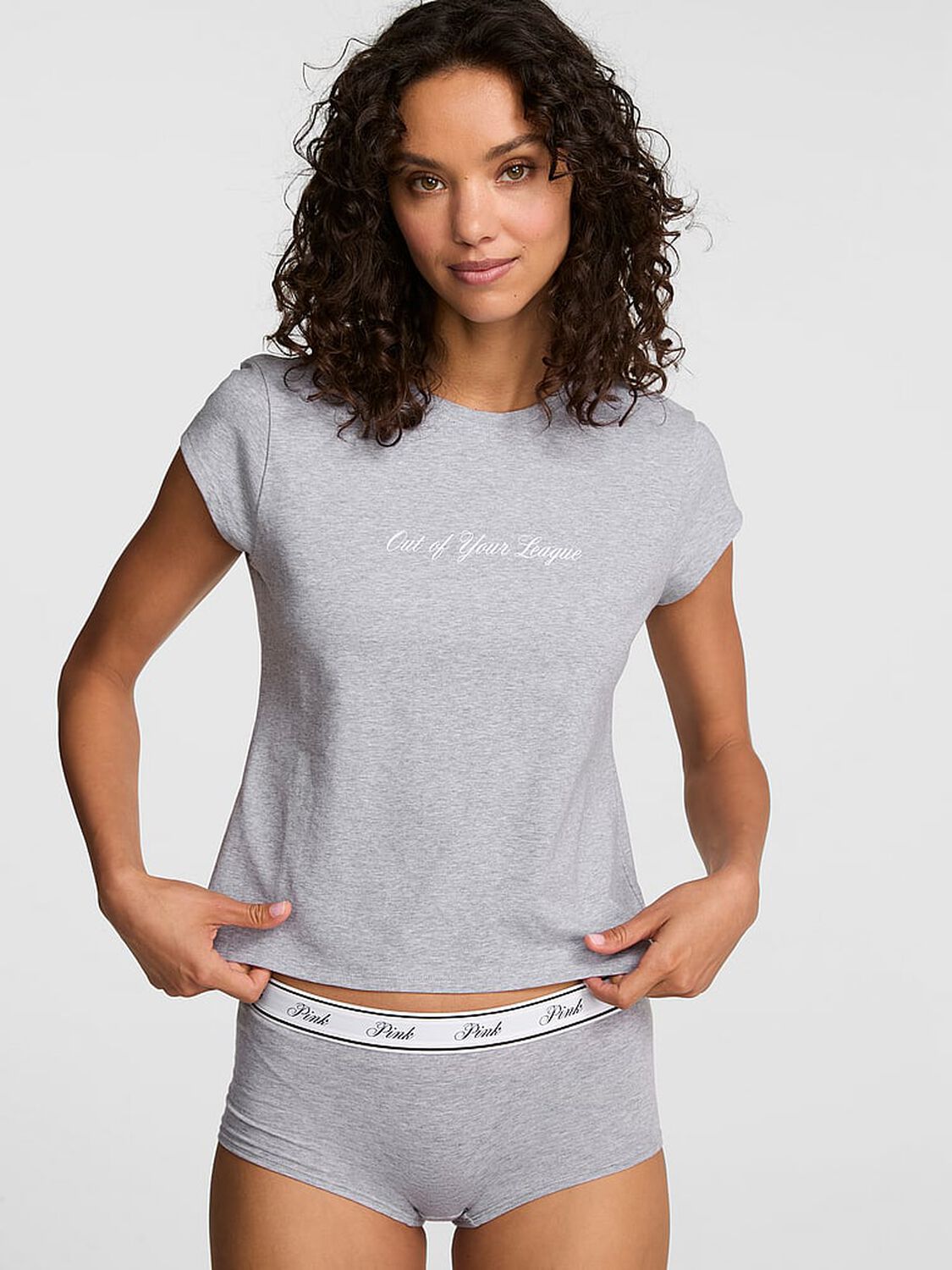 vs Pink Cotton Baby Tee Heather Grey 1 of 3 
