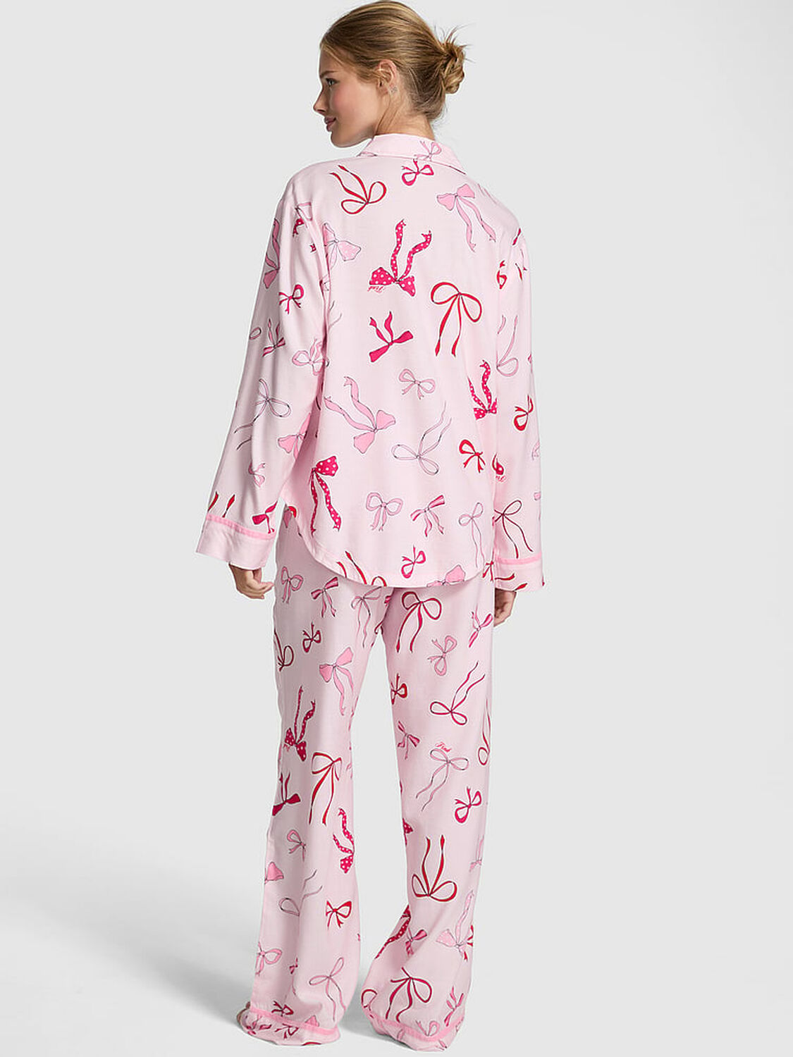 vs Pink Flannel Long Pajama Set Pink Tulip Bows 2 of 2 