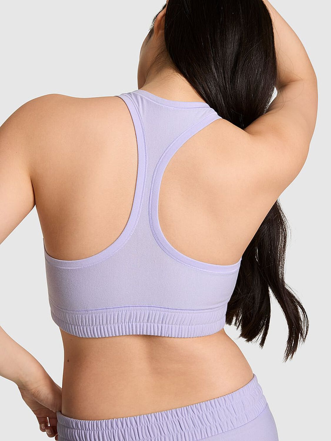 vs Pink Cotton Dorm Fleece Unlined Racerback Bralette Sweet Lavender With Logo 2 of 4 