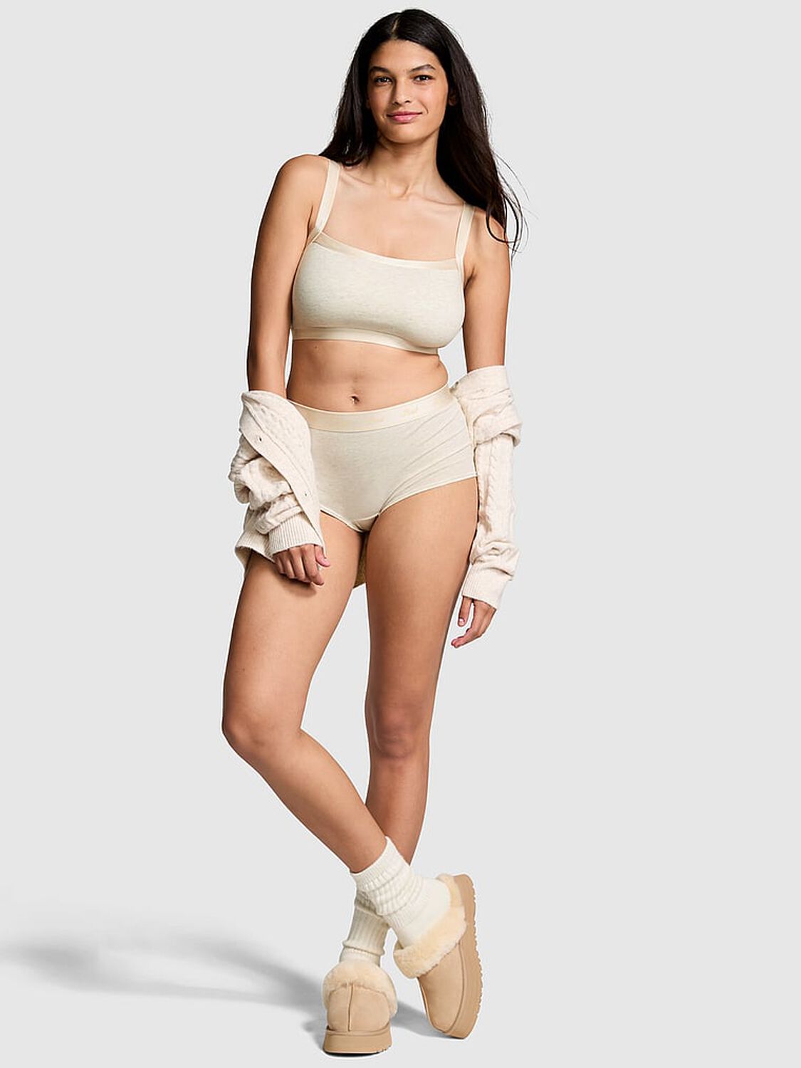 vs Pink Logo Cotton Boyshort Panty Natural Heather 4 of 4 