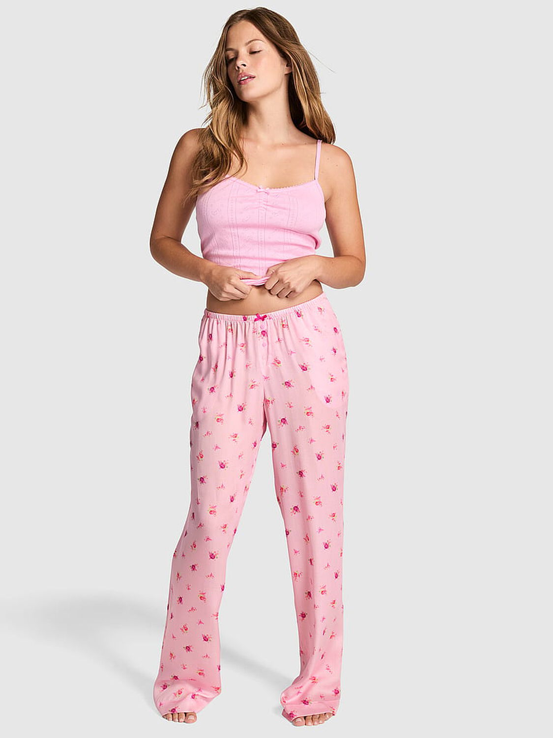 vs Pink Sweet Dreams Pajama Pants Coconut Pink Ditsy Floral Print 1 of 3 