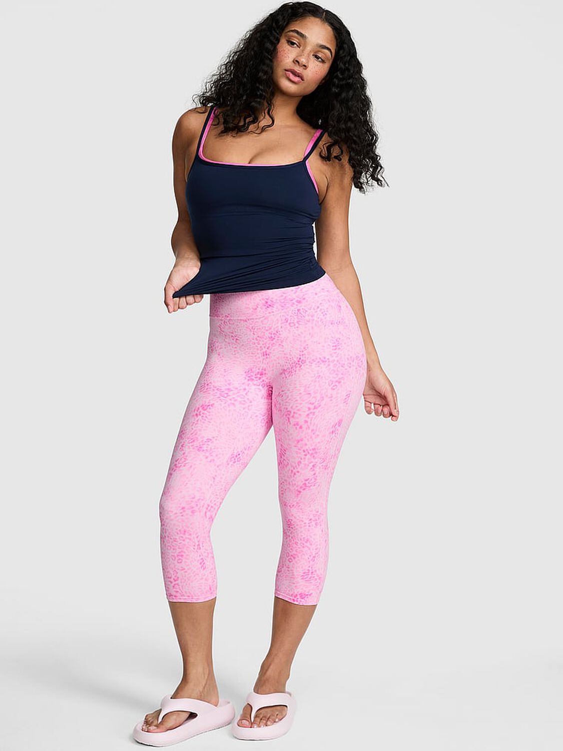 vs Pink PINK Relay&trade; Capri Leggings Pink Leopard 1 of 3 