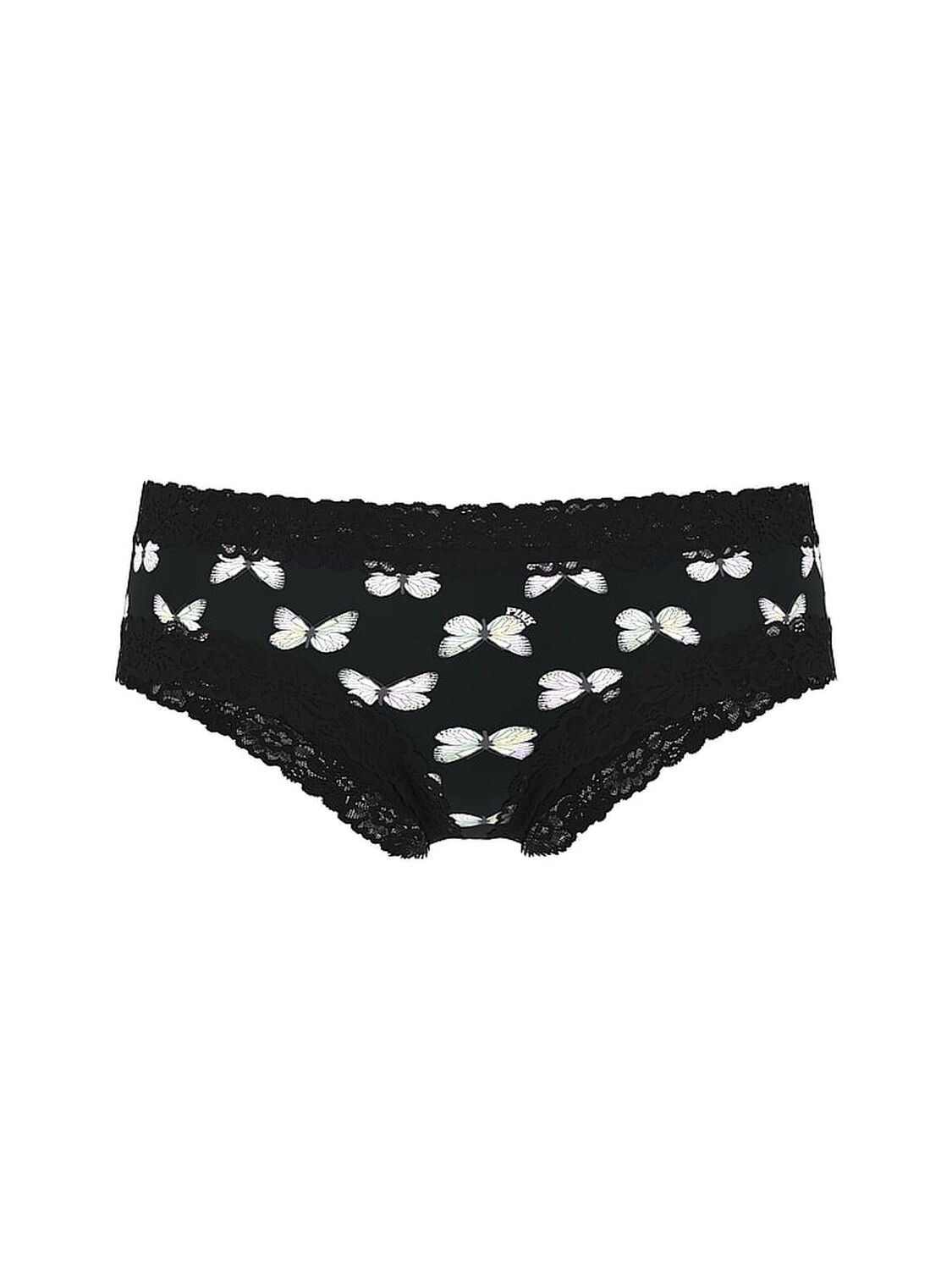 vs Pink PINK Wink&trade; Lace-Trim Cheeky Panty Black Multicolor Butterfly Print 3 of 3 