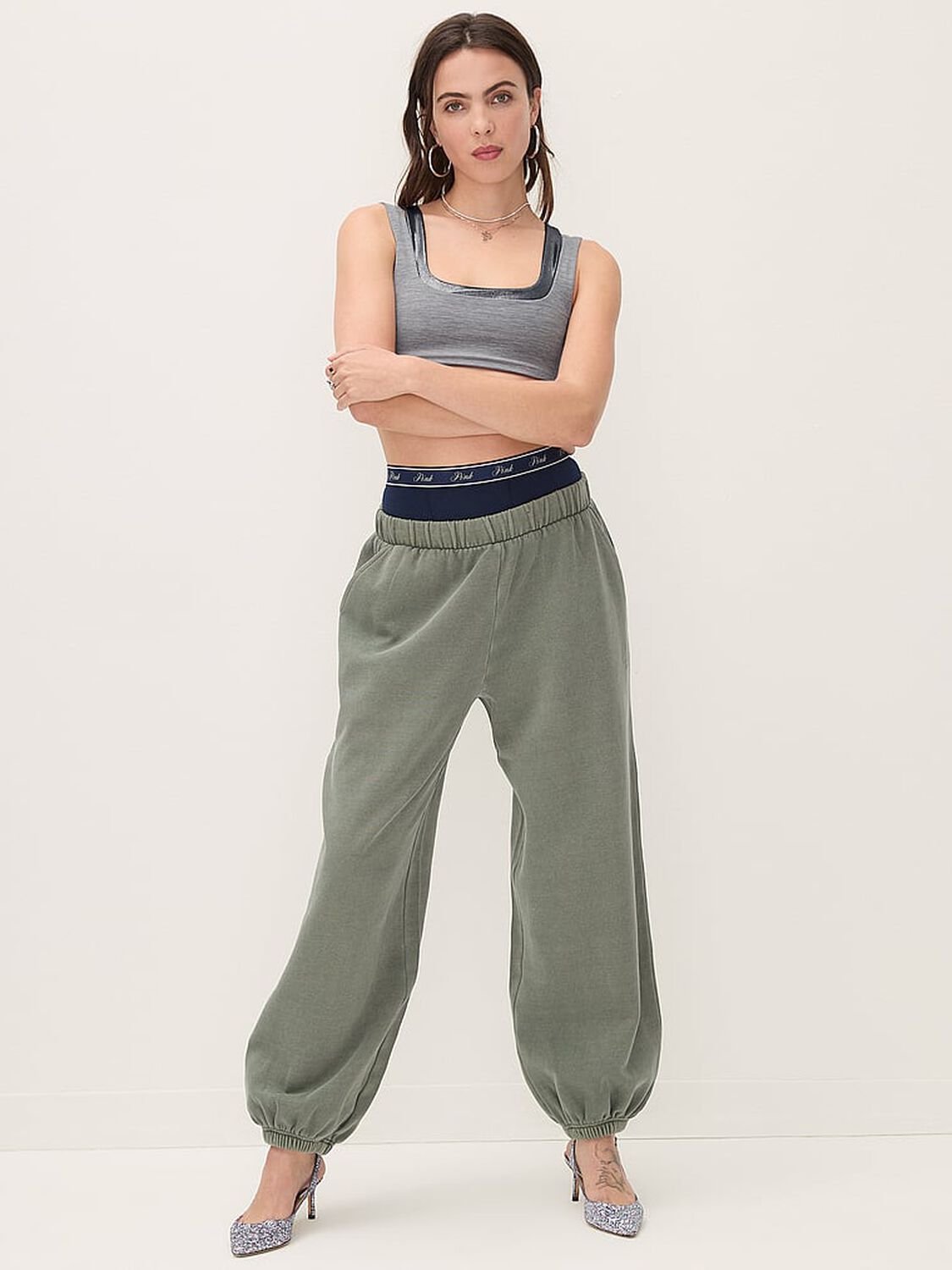 vs Pink Ivy Fleece Oversized Sweatpants Wild Thyme 4 of 4 