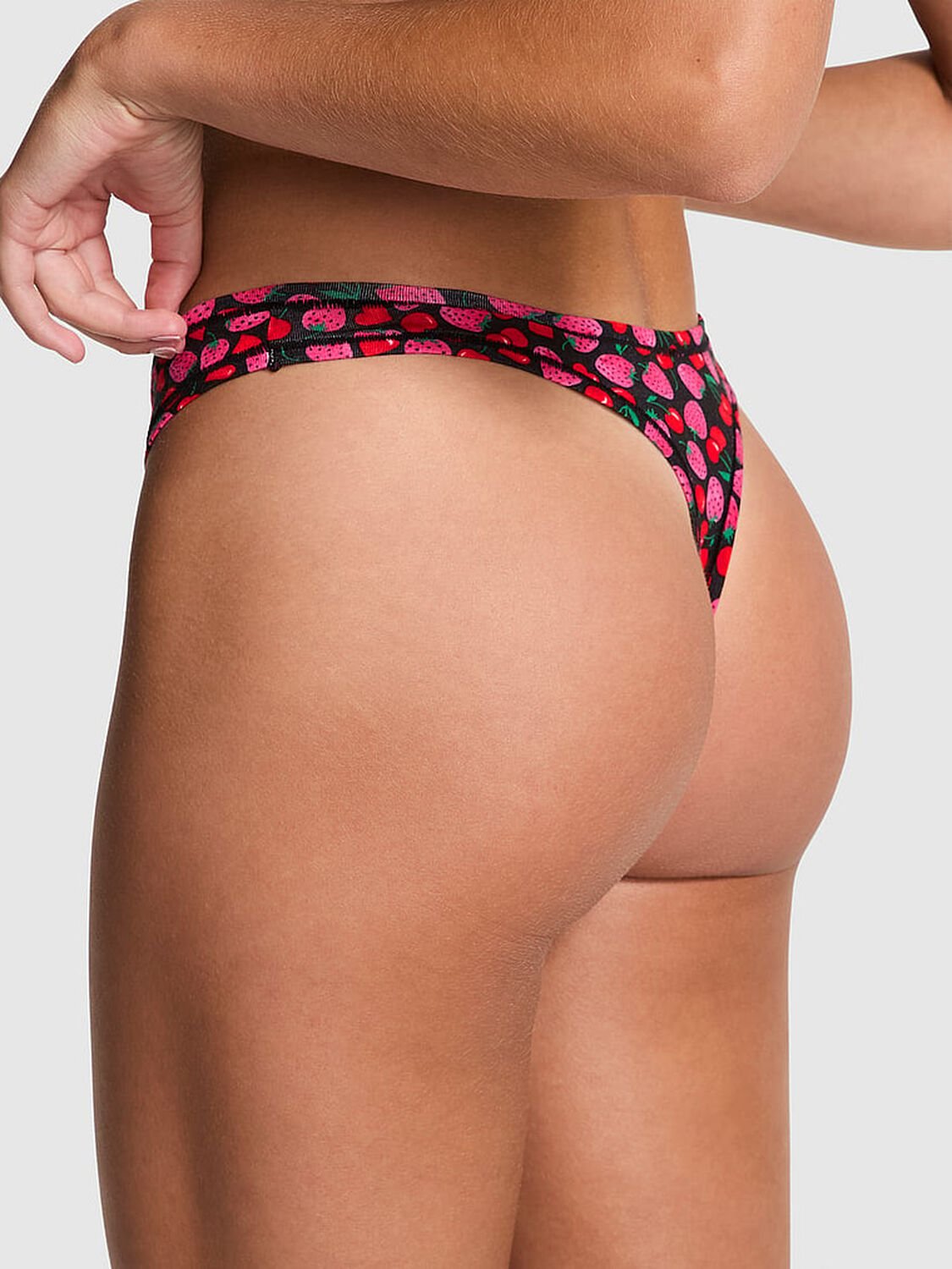 vs Pink Cotton High-Leg Thong Panty Pure Black Cherry Strawberry Print 2 of 3 