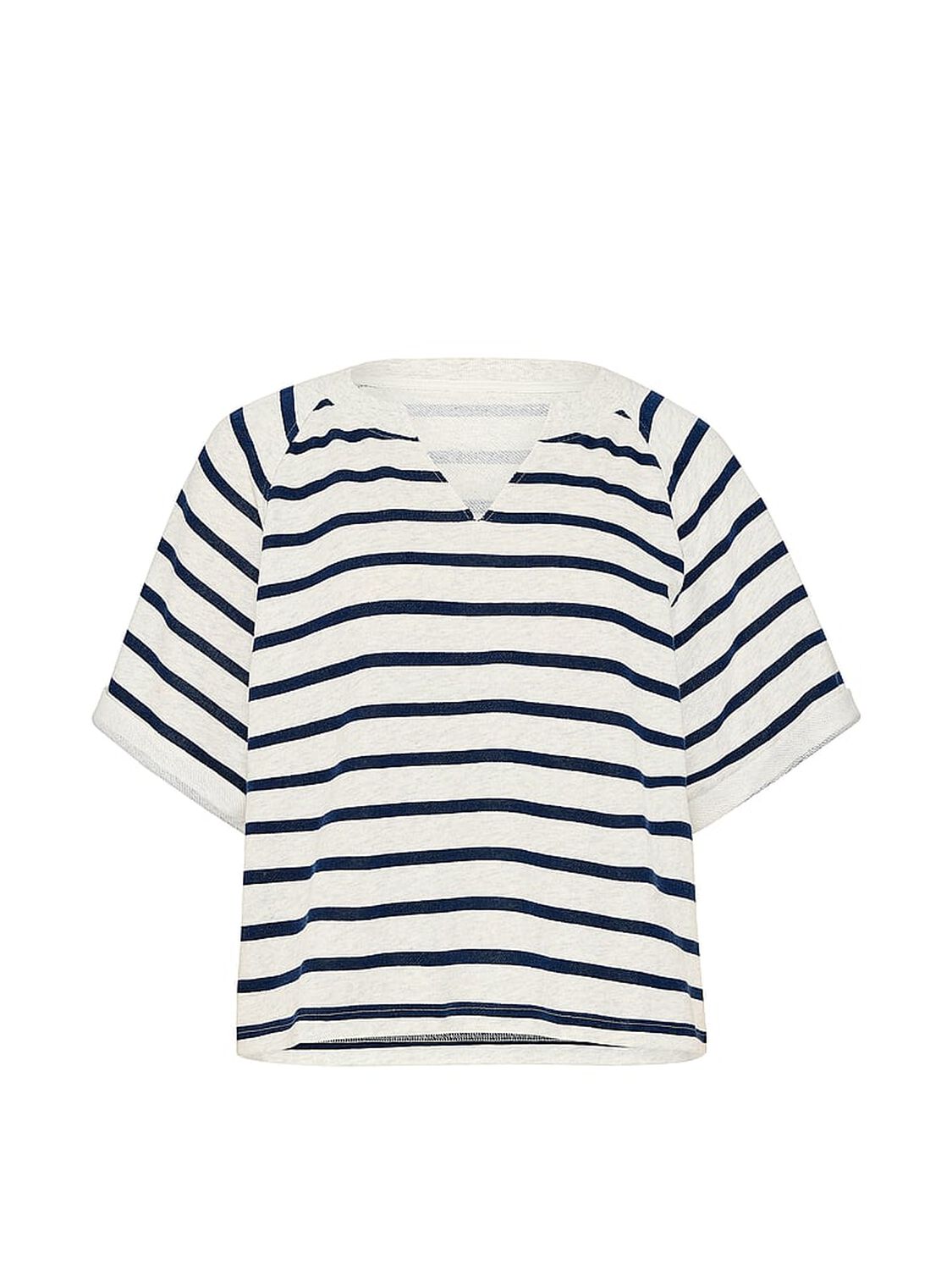 vs Pink Campus Terry&trade; Short-Sleeve Crew Sweatshirt Noir Navy Stripe 3 of 4 