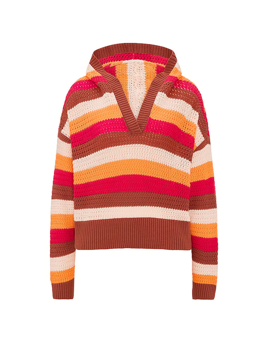vs Pink Crochet V-Neck Hoodie Multi Stripes 3 of 4 
