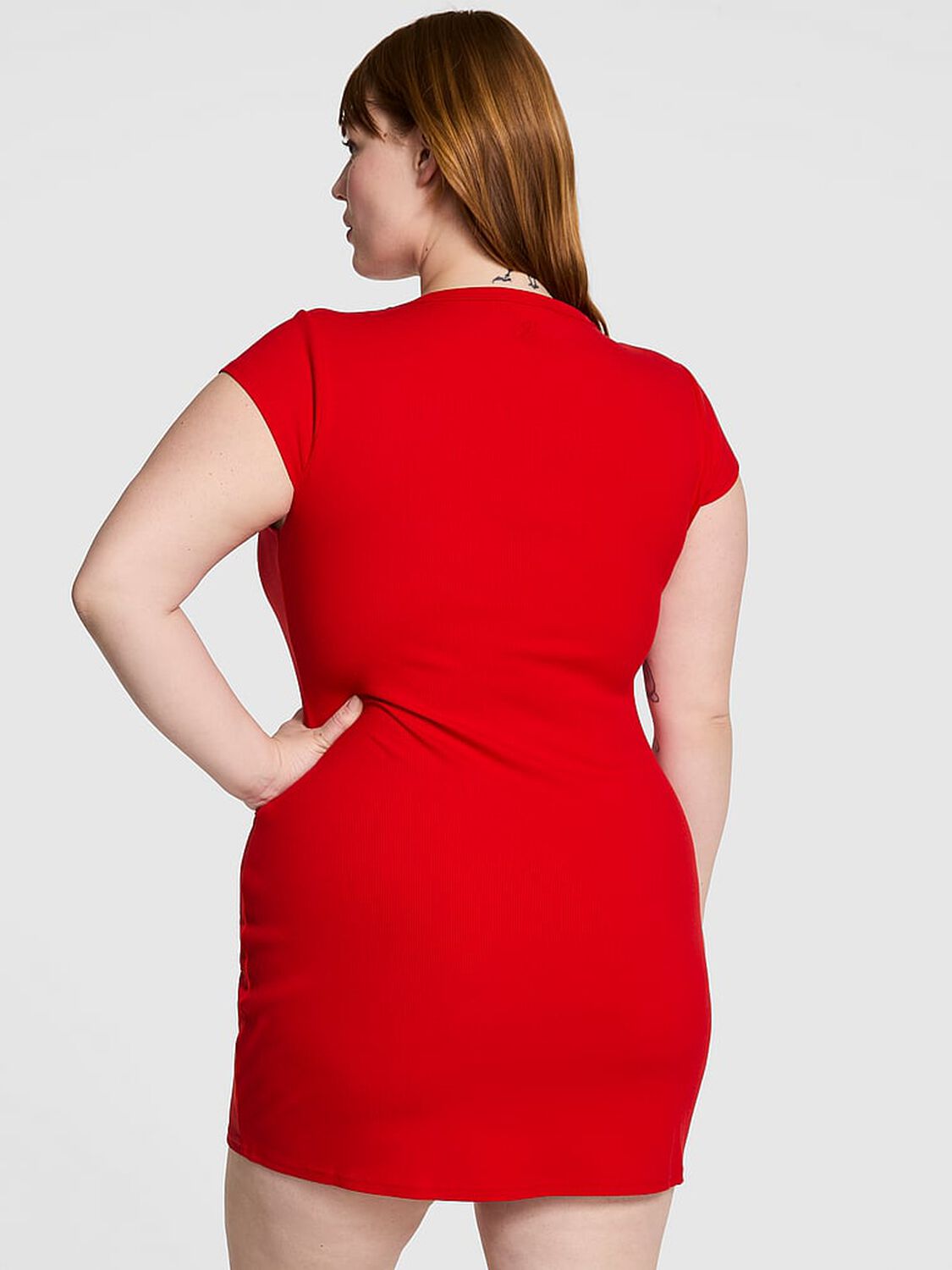 vs Pink All-Day Soft Ribbed Bodycon Dress Bright Vermillion 2 of 2 