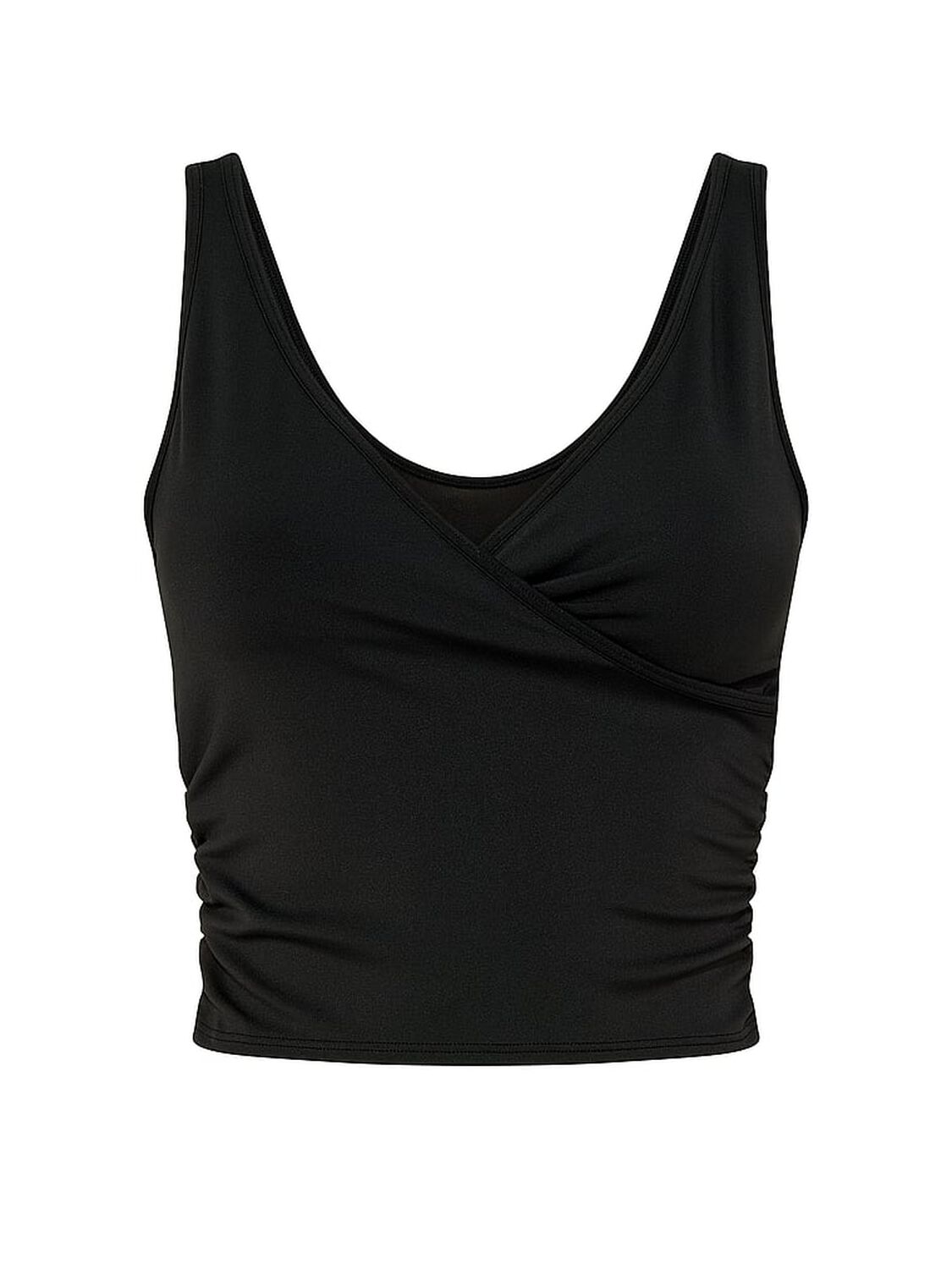 vs Pink PINK Relay&trade; Ruched Wrap Bra Tank Pure Black 3 of 3 