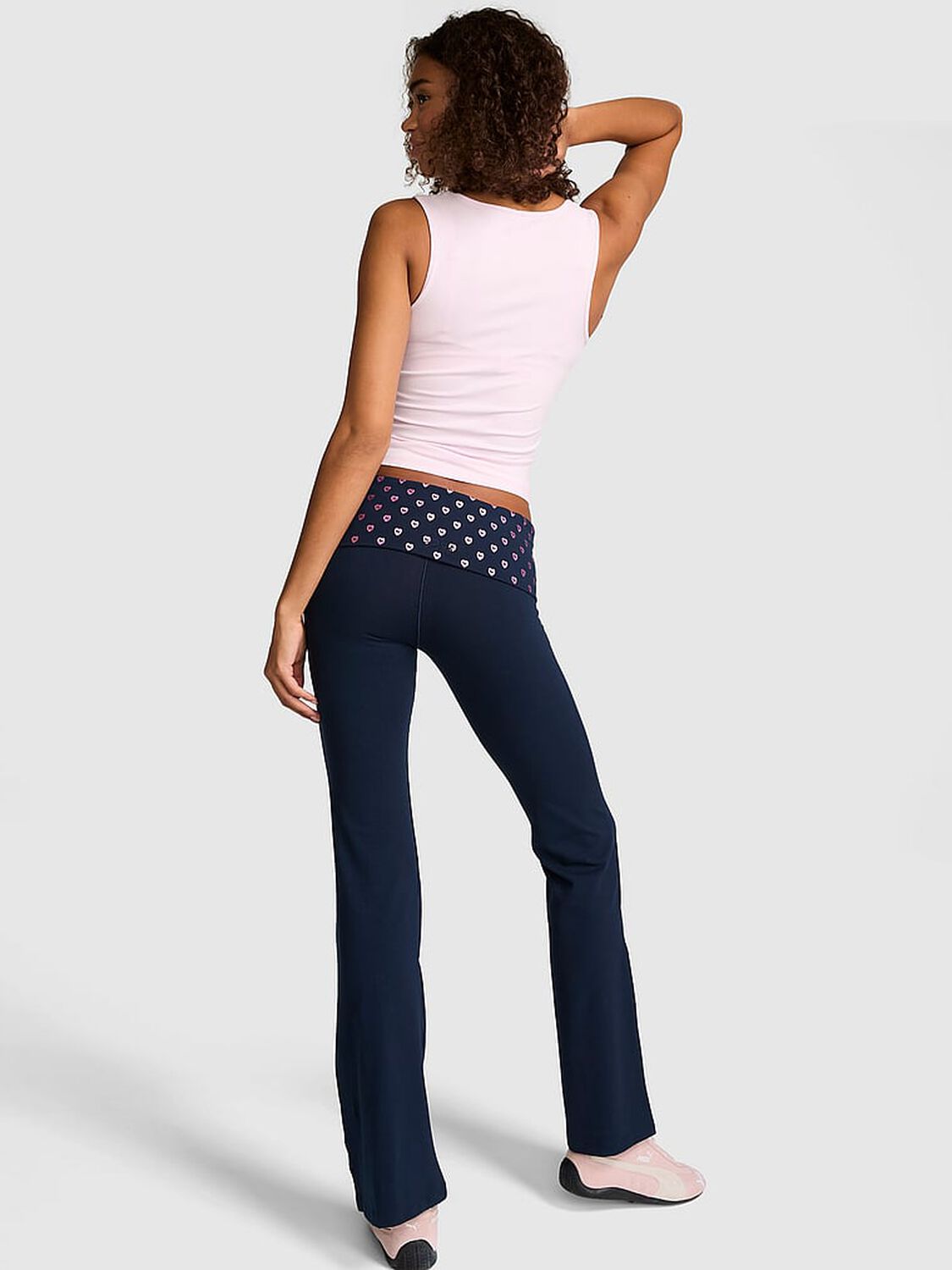 vs Pink All-Day Cotton&trade; Foldover Flare Leggings Noir Navy Foil 2 of 3 