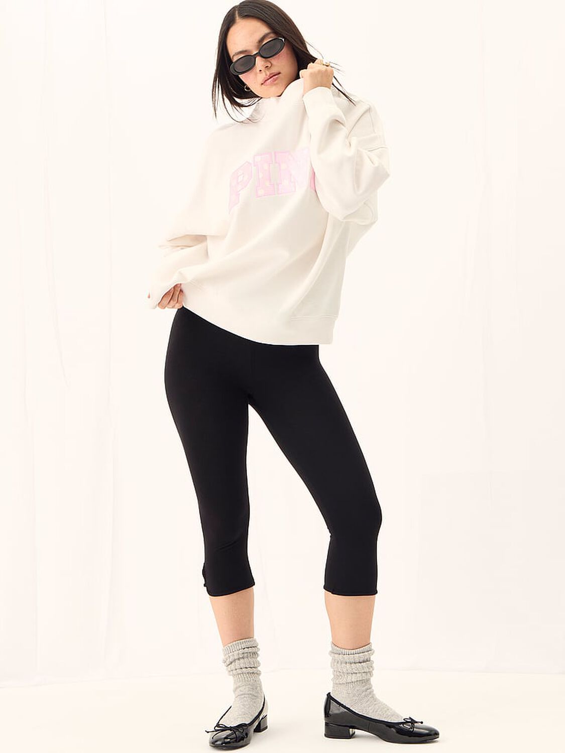 vs Pink Campus Fleece&trade; Oversized Mock-Neck Sweatshirt Cozy White 4 of 4 