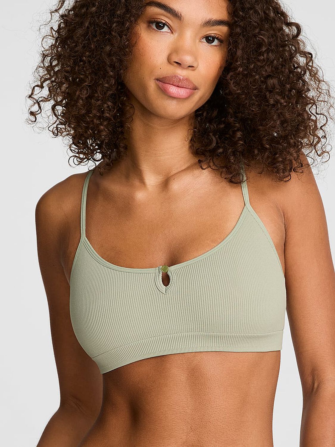 vs Pink AnyWear Low-Scoop Racerback Bra Slate Green 1 of 2 