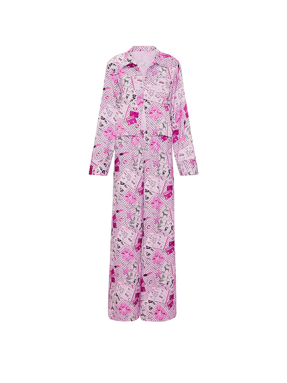 vs Pink GRWPINK&trade; Satin Flyaway Long-Sleeve & Pants Pajama Set Pink Tulip Iconic Makeup 3 of 3 