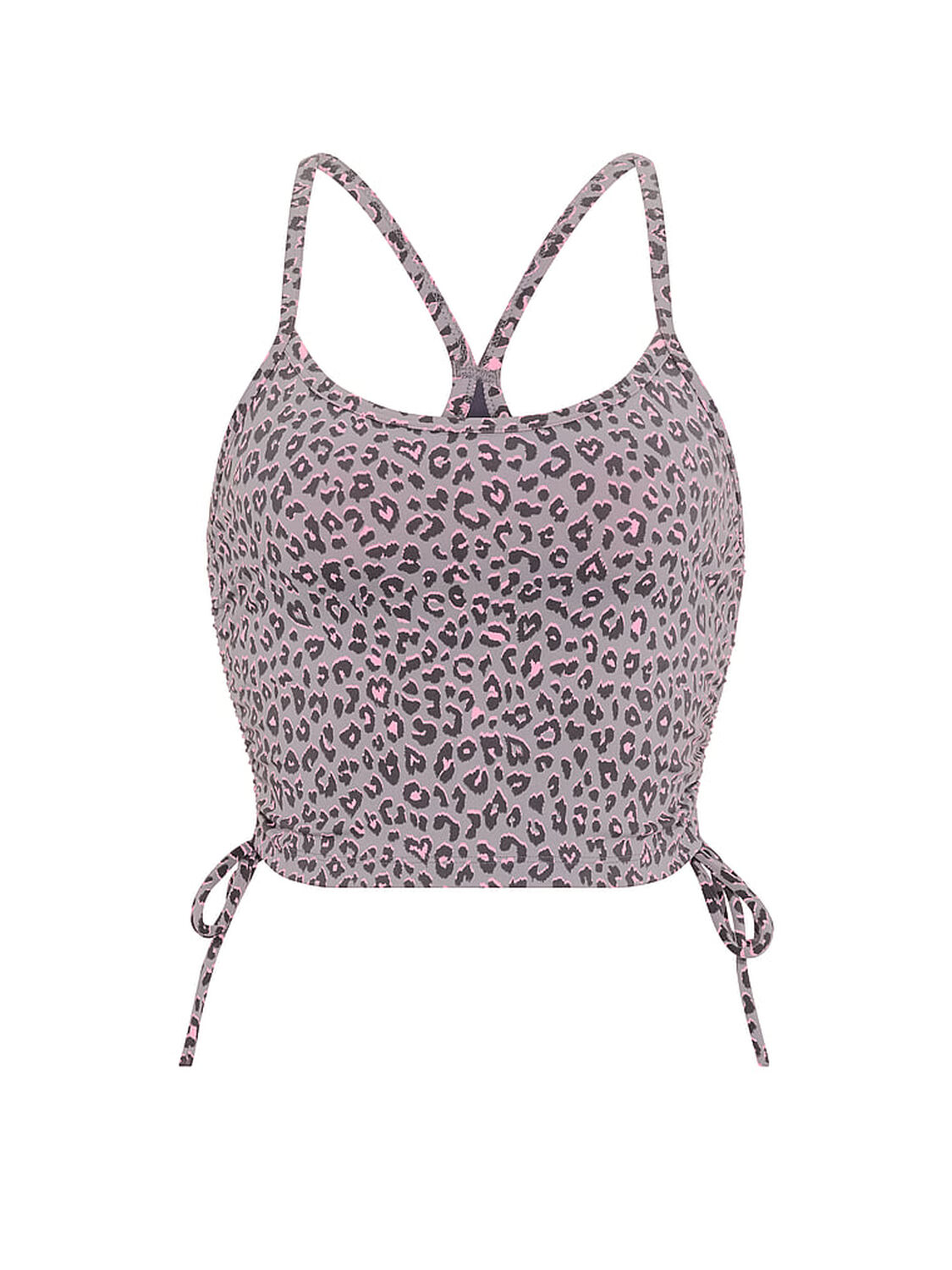 vs Pink PINK Relay&trade; Side-Ruched Cropped Bra Tank Twilight Grey Leopard 3 of 3 