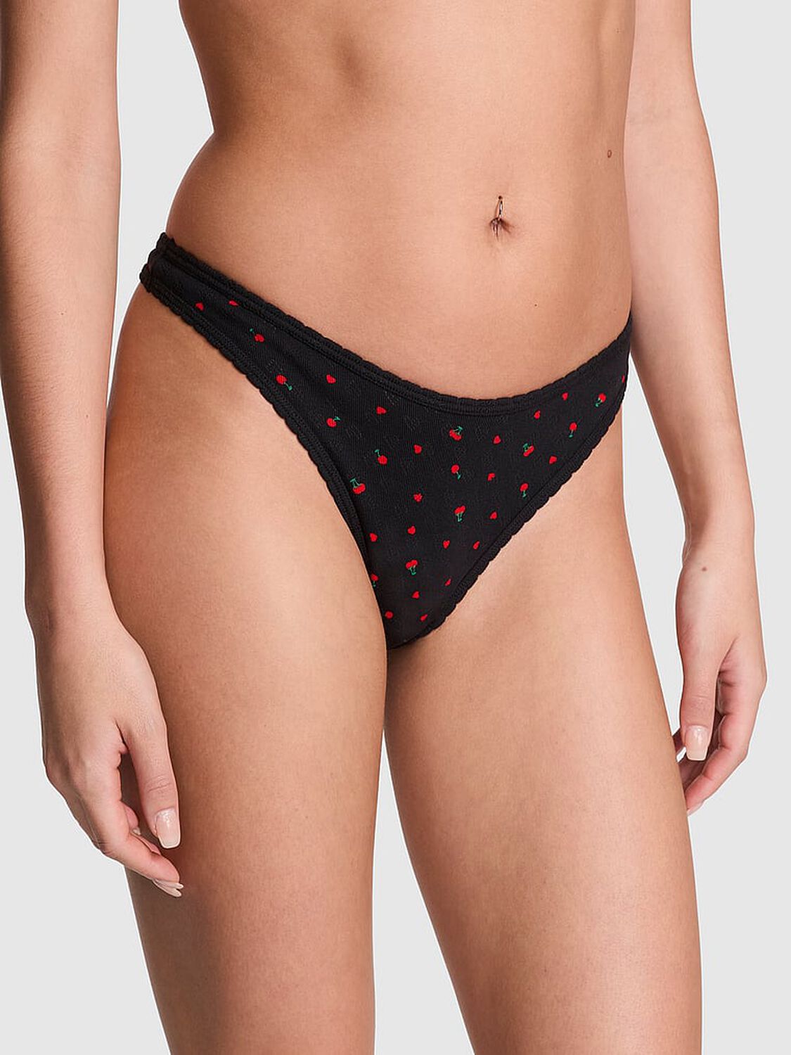 vs Pink Cotton Thong Panty Black Cherry Heart Print 1 of 3 