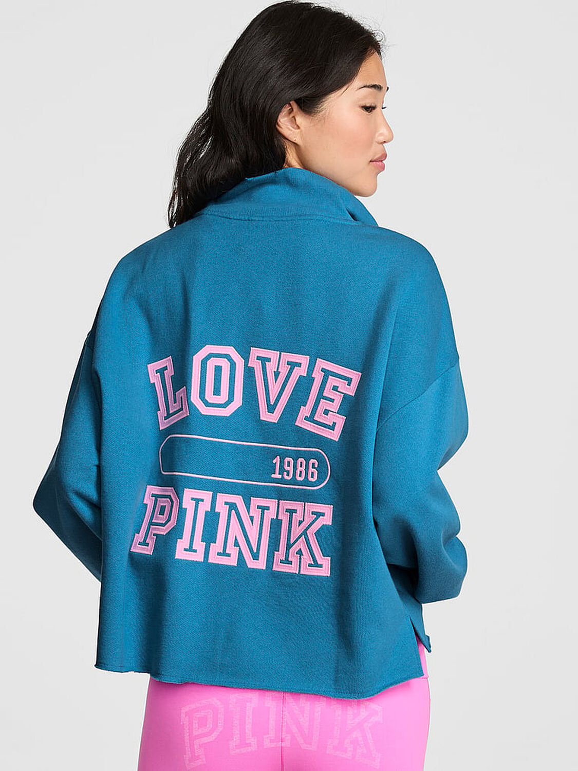 vs Pink Campus Fleece&trade; Quarter-Zip Straight-Cut Sweatshirt Varsity Blue 2 of 3 