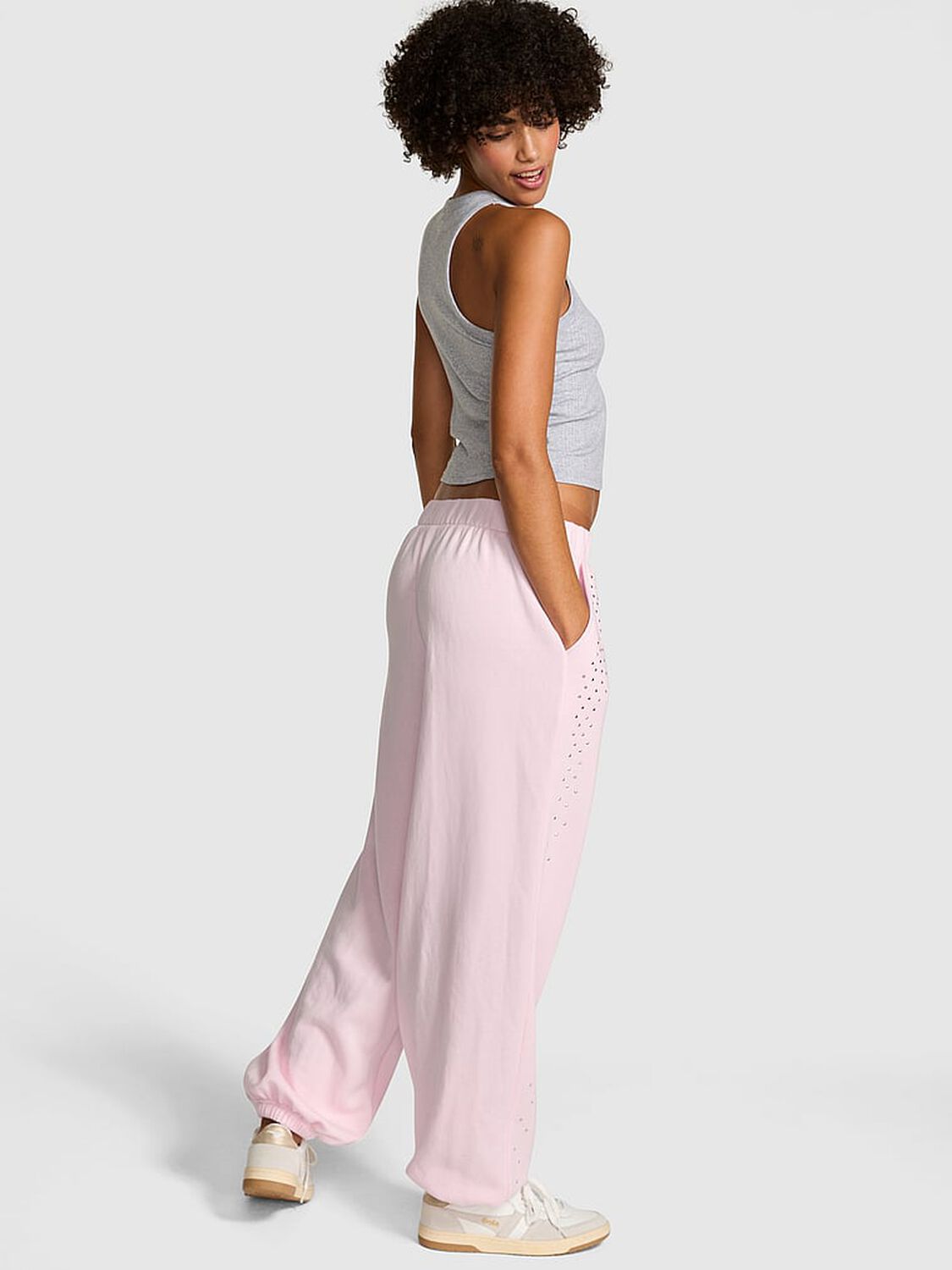 vs Pink Ivy Fleece Oversized Sweatpants Pink Tulip Studs 2 of 4 