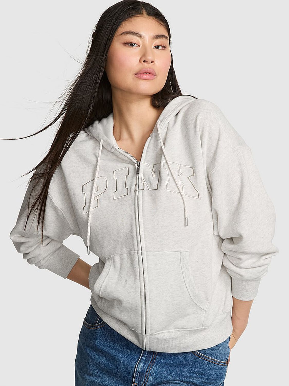 vs Pink Ivy Fleece Campus Full-Zip Hoodie Vs Snow Heather Angelina 1 of 2 